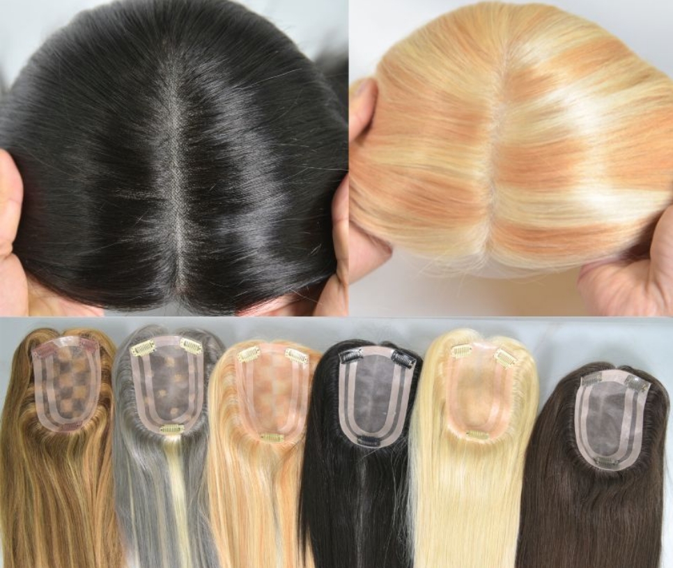 Flower Hair Factory 100% Natural Human Hair 4x6 inch Blonde Hair Women Topper Lady Topper