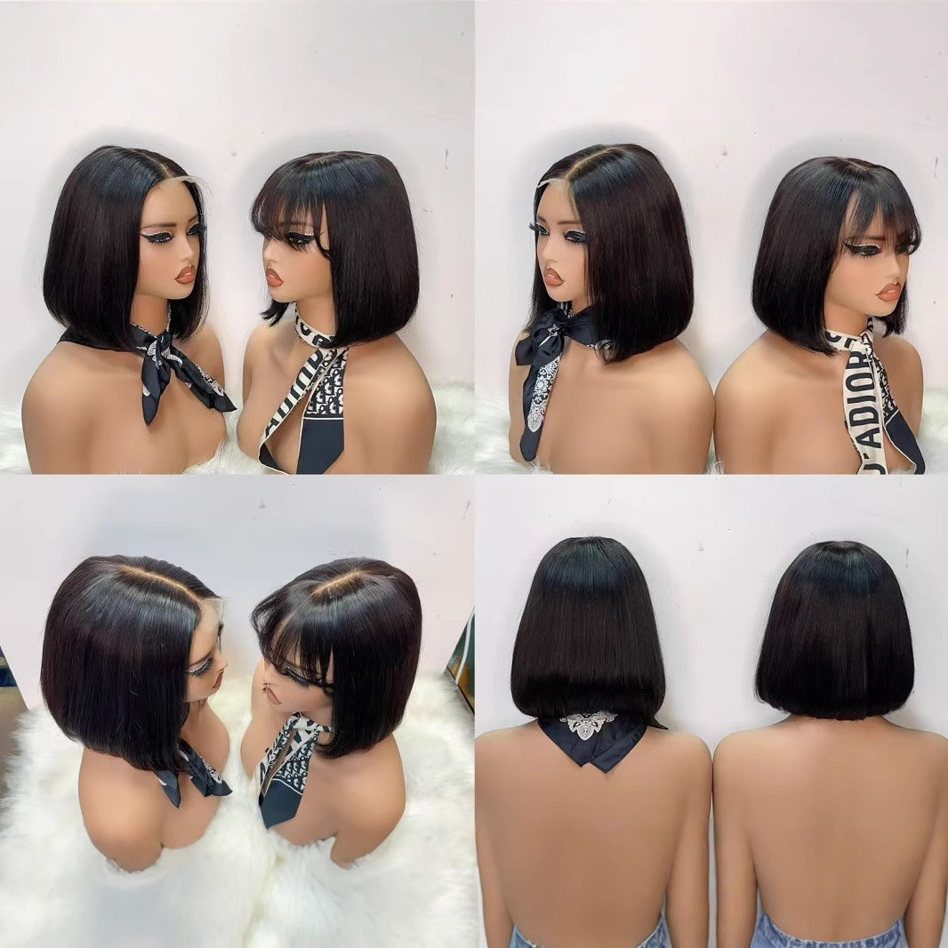 100% Natural Virgin Hair 2x6 Lace Closure Wigs Short Straight SDD Super Double Drawn Fringe Bob Wig