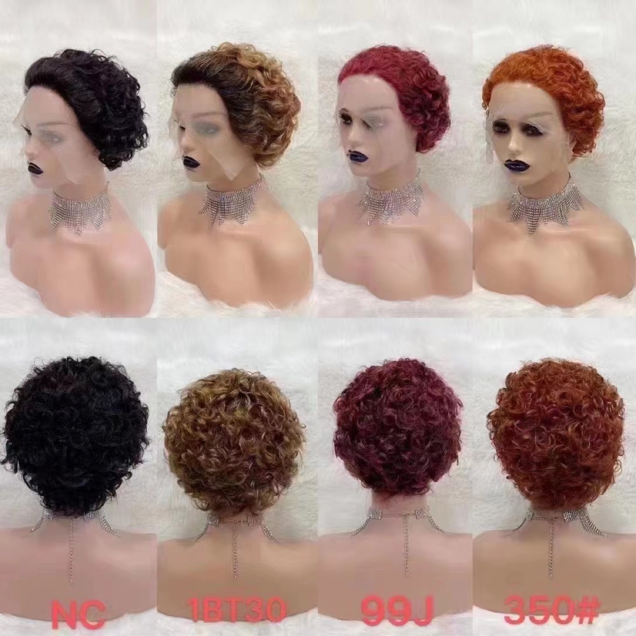 Short Pixie Curly 100% Natural Real Human Hair Lace Frontal Wigs Collection 