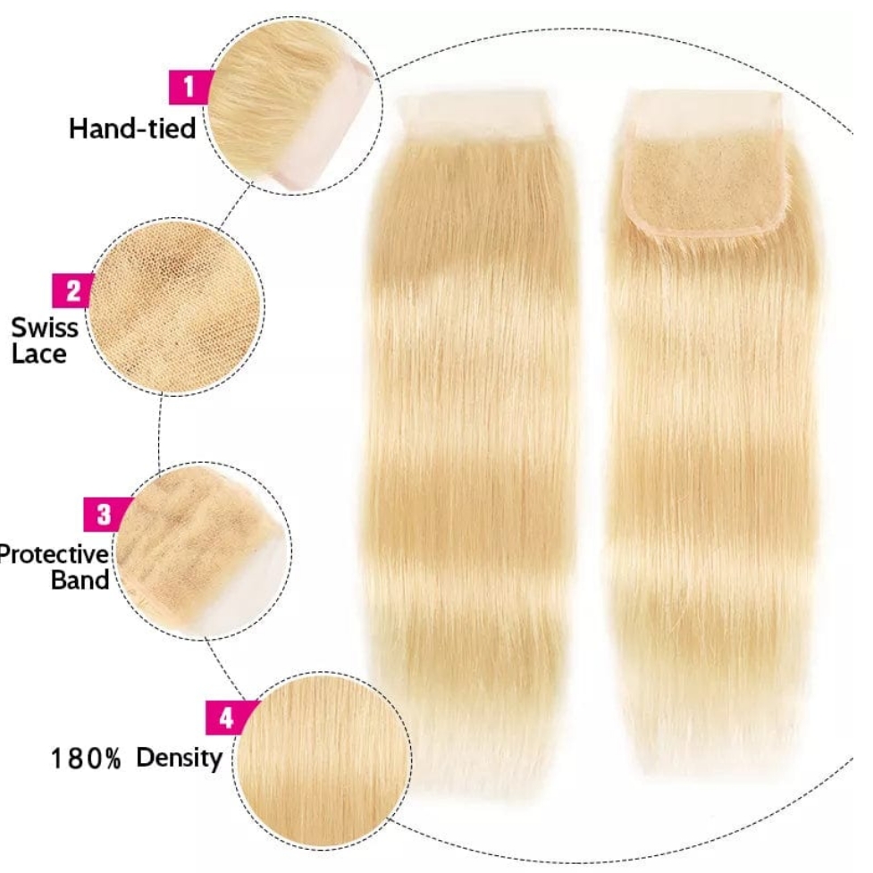 100% Natural Human Hiar Blonde Color 613 Straight Body Wave Transparent HD Swiss 4x4 5x5 6x6 7x7 Lace Hair Closure