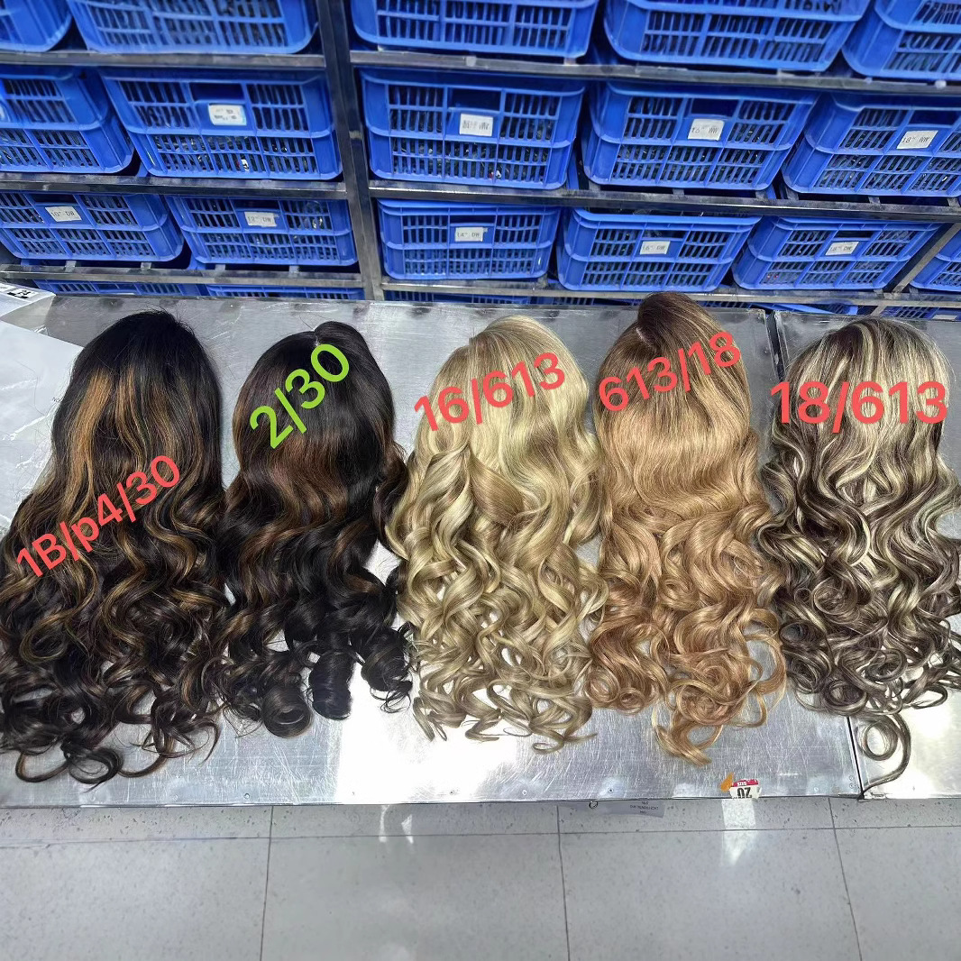 Flower Hair Factory Stock 100% Natural Human Hair 180% Density Highlight Color 13x4 Lace Wigs