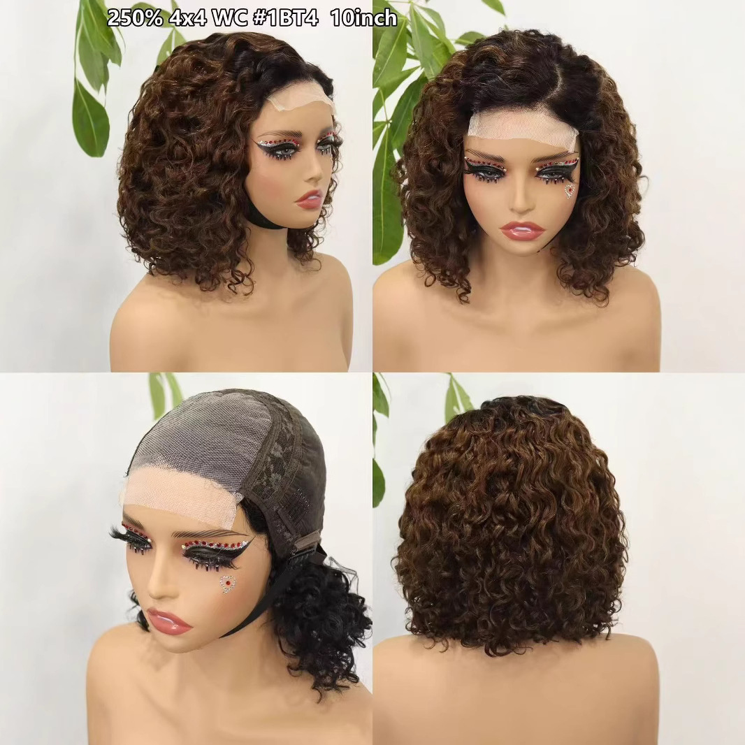 250% Density 4x4 Water Curly Lace Closure Wig 10 Inch 12inch Bob Wig 100% Natural Virgin Hair 