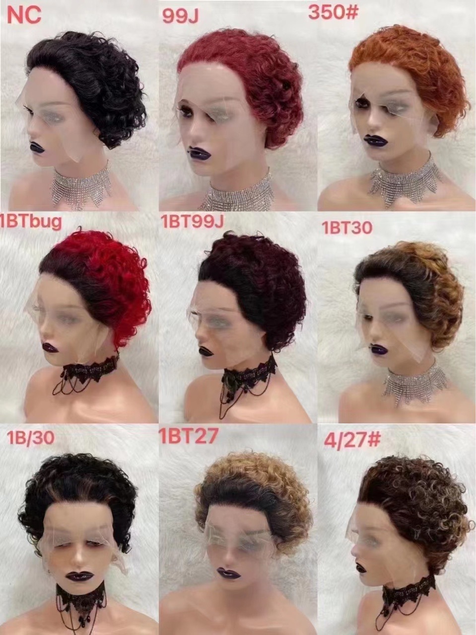 Short Pixie Curly 100% Natural Real Human Hair Lace Frontal Wigs Collection 