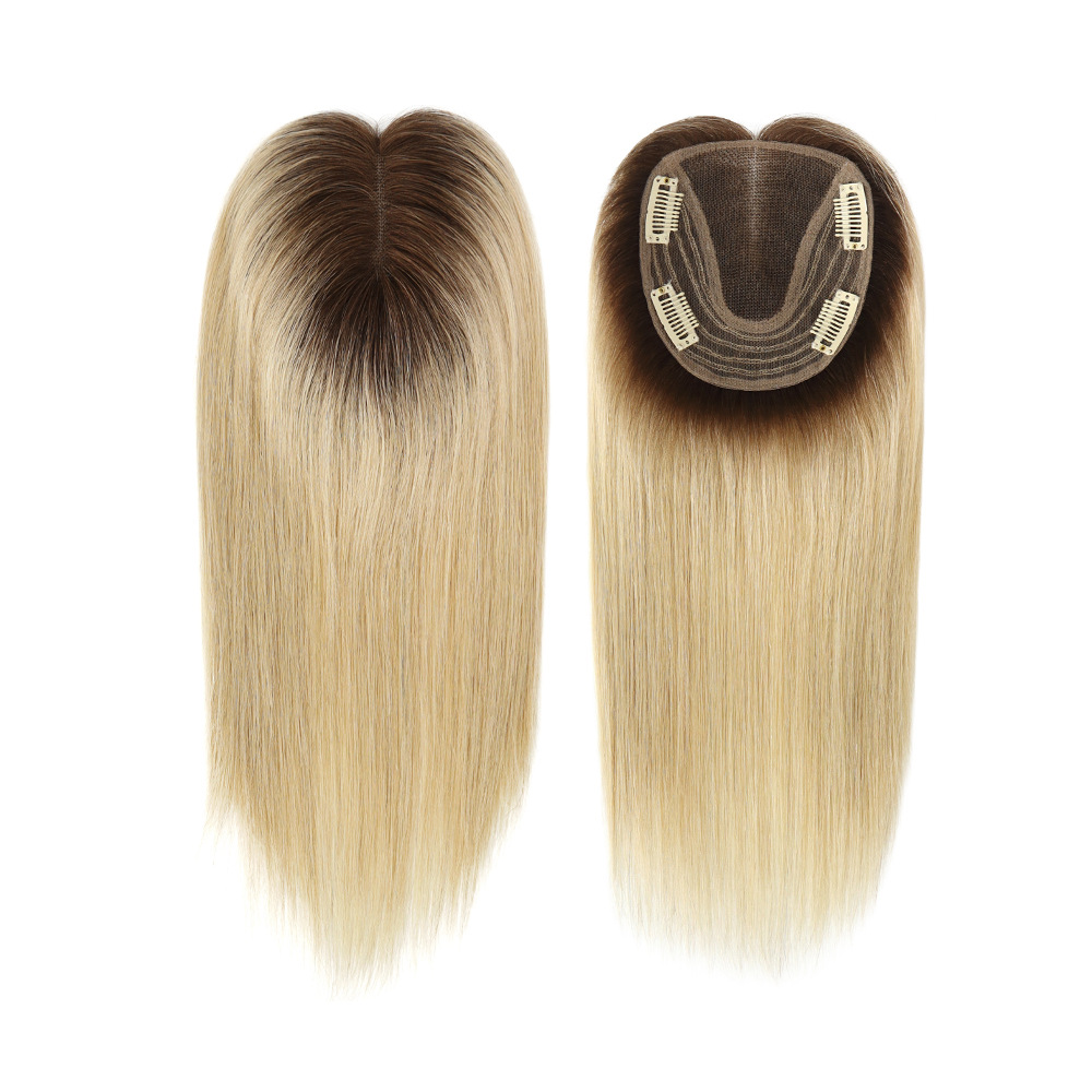Flower Hair Factory 100% Natural Real Virgin Straight Blonde Ombre Highlight Color Hair Topper Woman