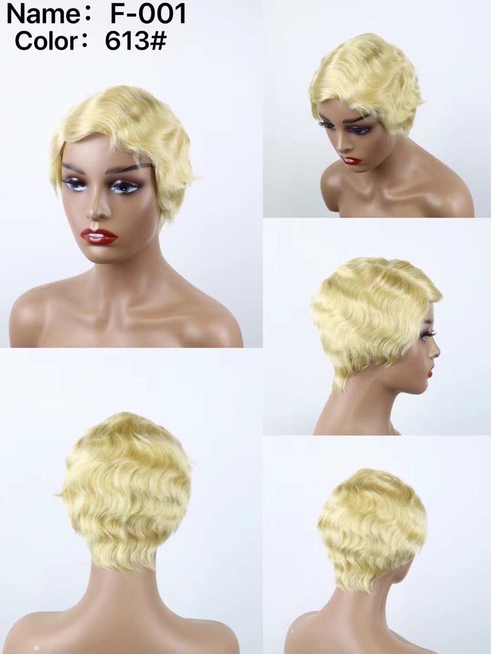 Flower Hair Factory Ready To Ship Short Blonde Wavy Wig 100% Natural Human Hair Machine Made Wigs