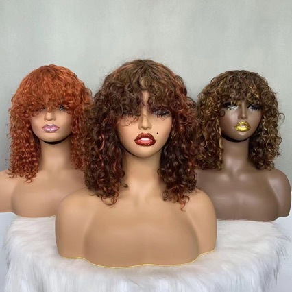 Flower Hair Factory Stock Curly 100% Natural Human Hair Wig Collection Machine Made Fringe Wigs