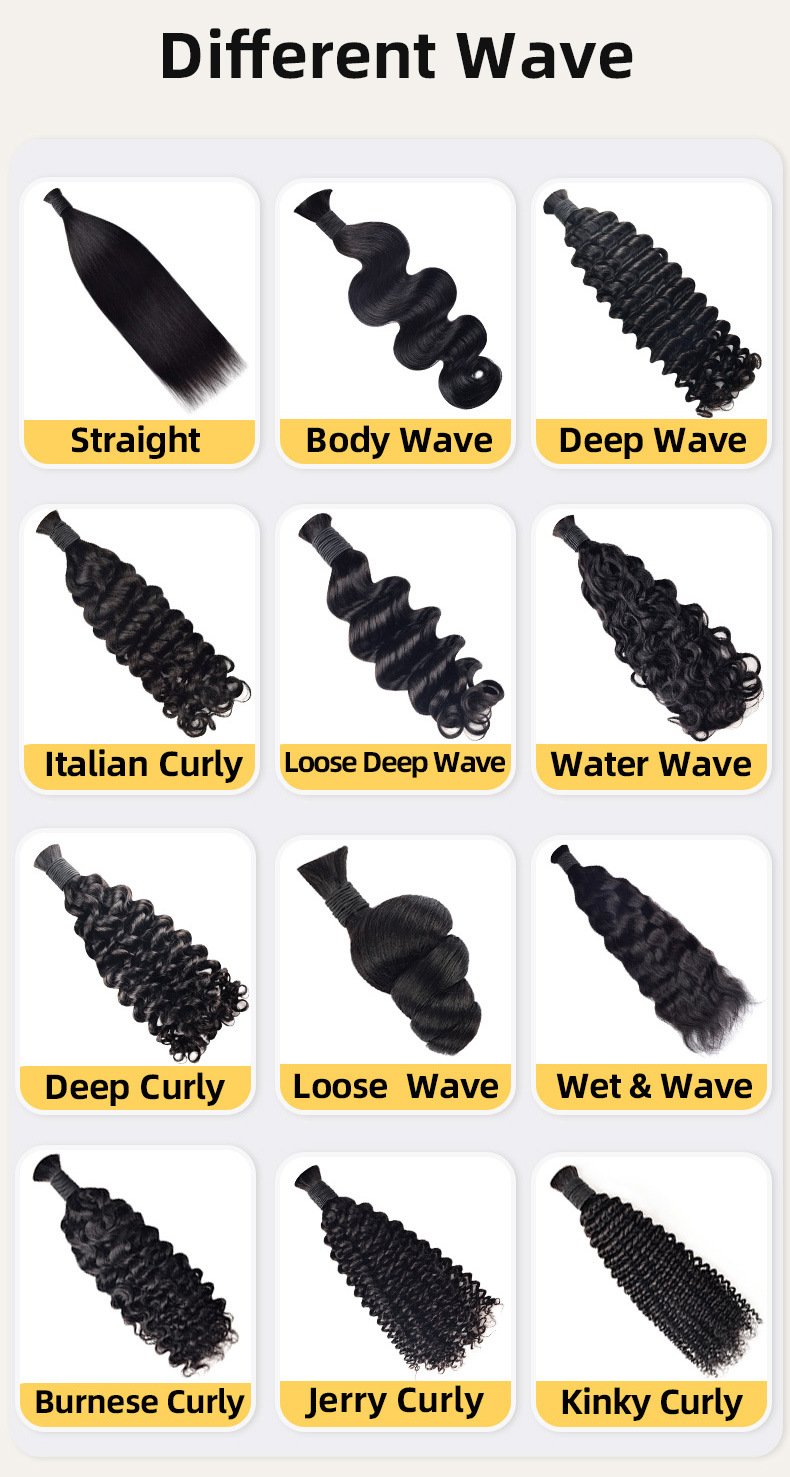 100% Natural Human Hair Virgin Hair Water Wave Ittallian Curly Deep Curly Boho Hair Bulk For Braiding
