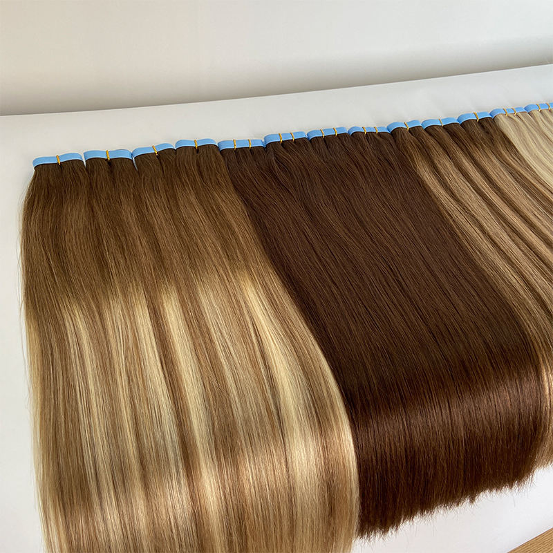 Flower Hair Factory Custom Straight Brown Invisible Long Tape Weft Hair Extensions Injected Tape Wefts