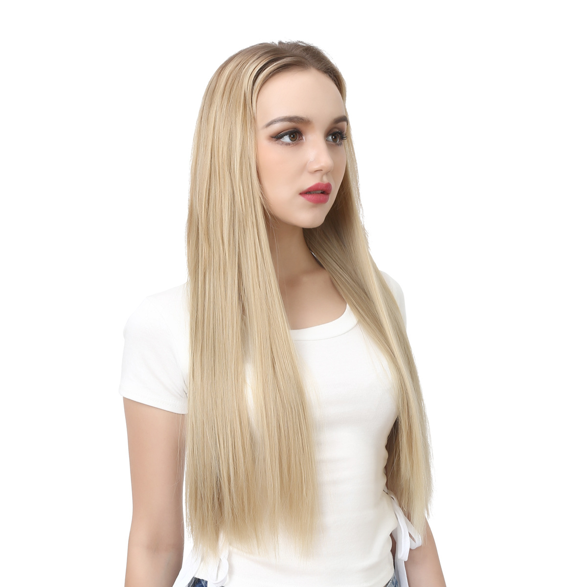 Flower Hair Factory Ready To Ship Synthetic Long Blonde Clip-In Half Wig 