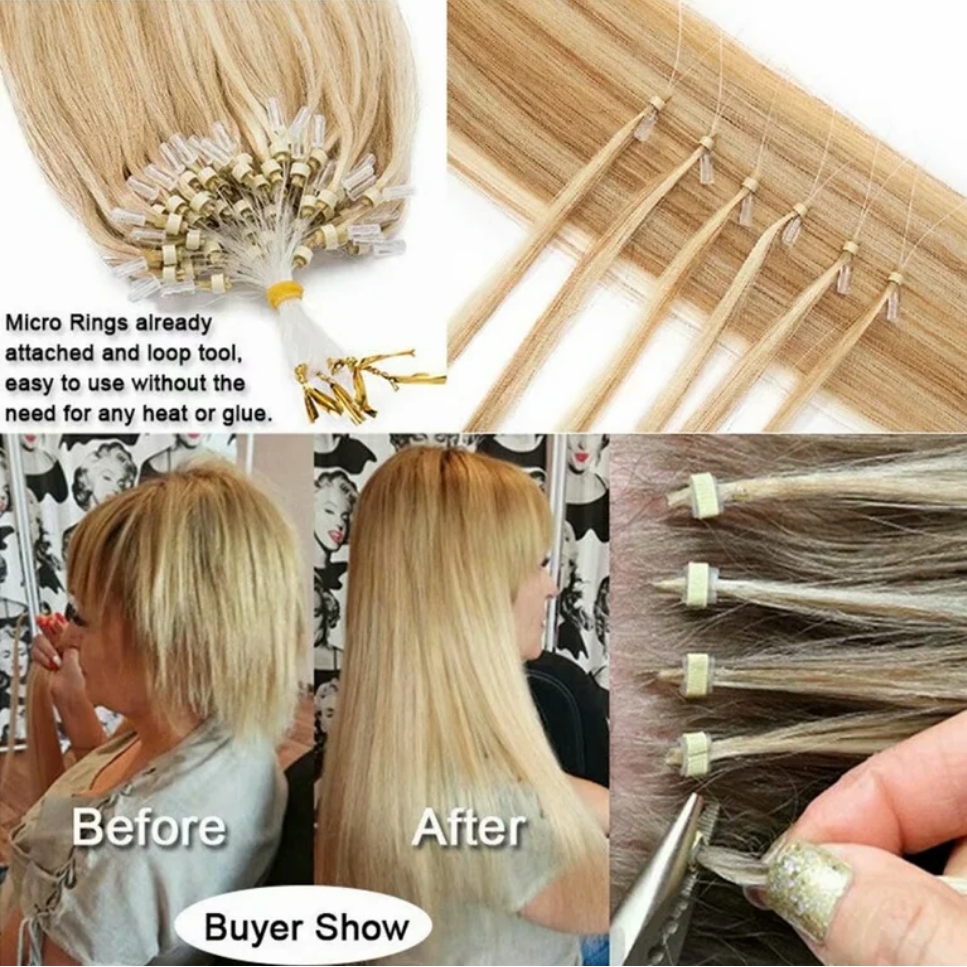 Flower Hair Factory Custom Blonde Micro Ring Loop Hair Extensions 100% Natural Human Hair Micro Link Hair