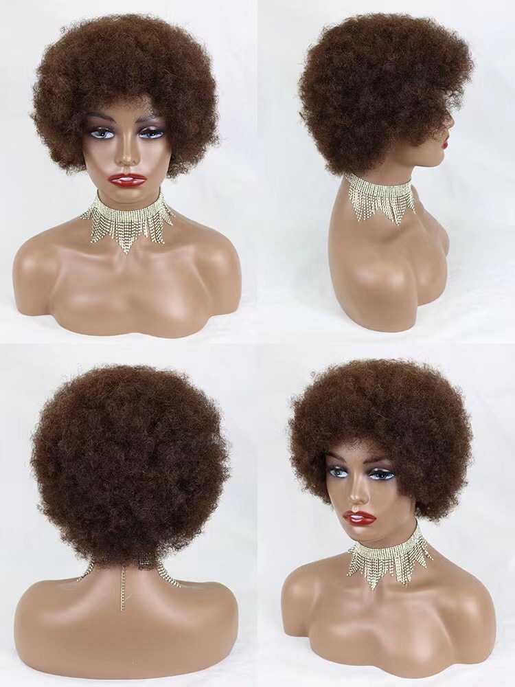 Flower Hair Factory Ready To Ship Afro Curly 100% Natural Himan Hair Wig Machine Made Wigs