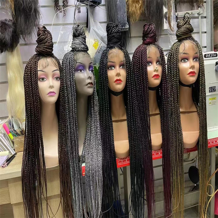 Flower Hair Factory Ready To Ship 100% Synthetic Hair Long Box Braids Lace Wig