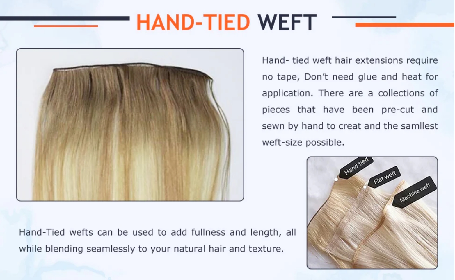 Flower Hair Factory Custom Human Hand Tie Hair Weft Hair Extensions