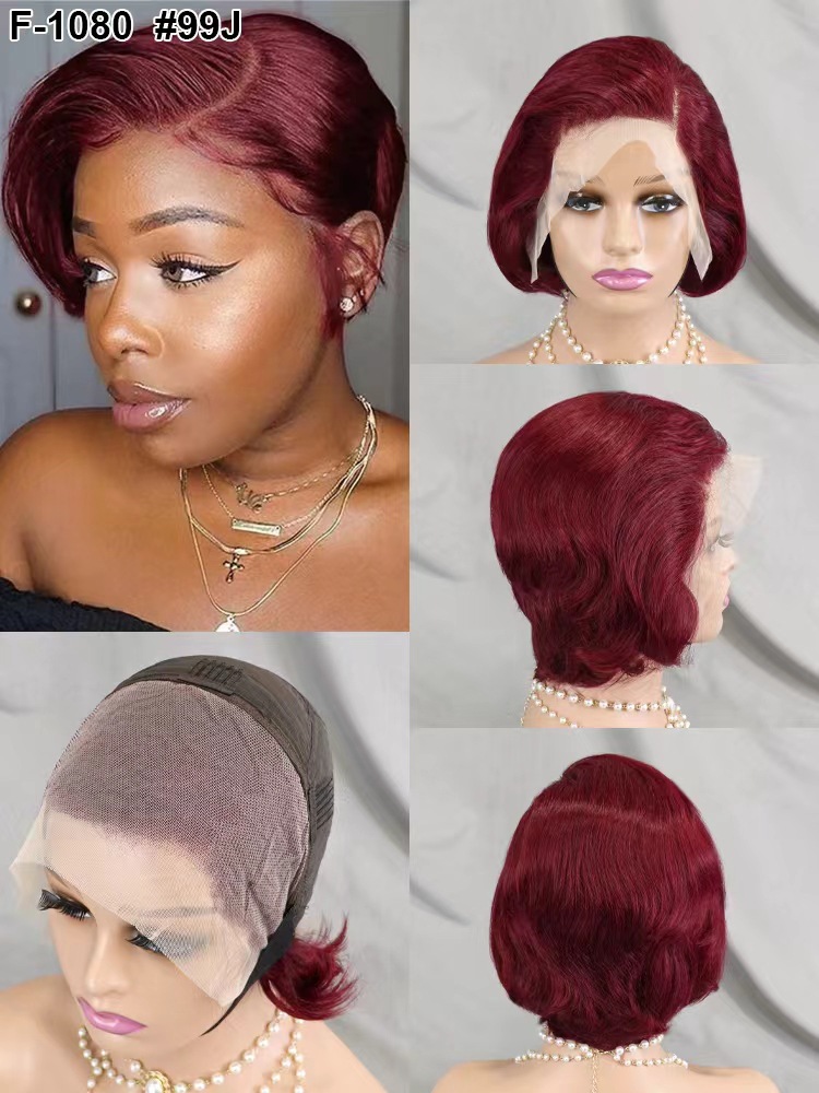 Flower Hair Factory F-1080 13x4 Short Pixie Lace Frontal Wig 100% Natural Human