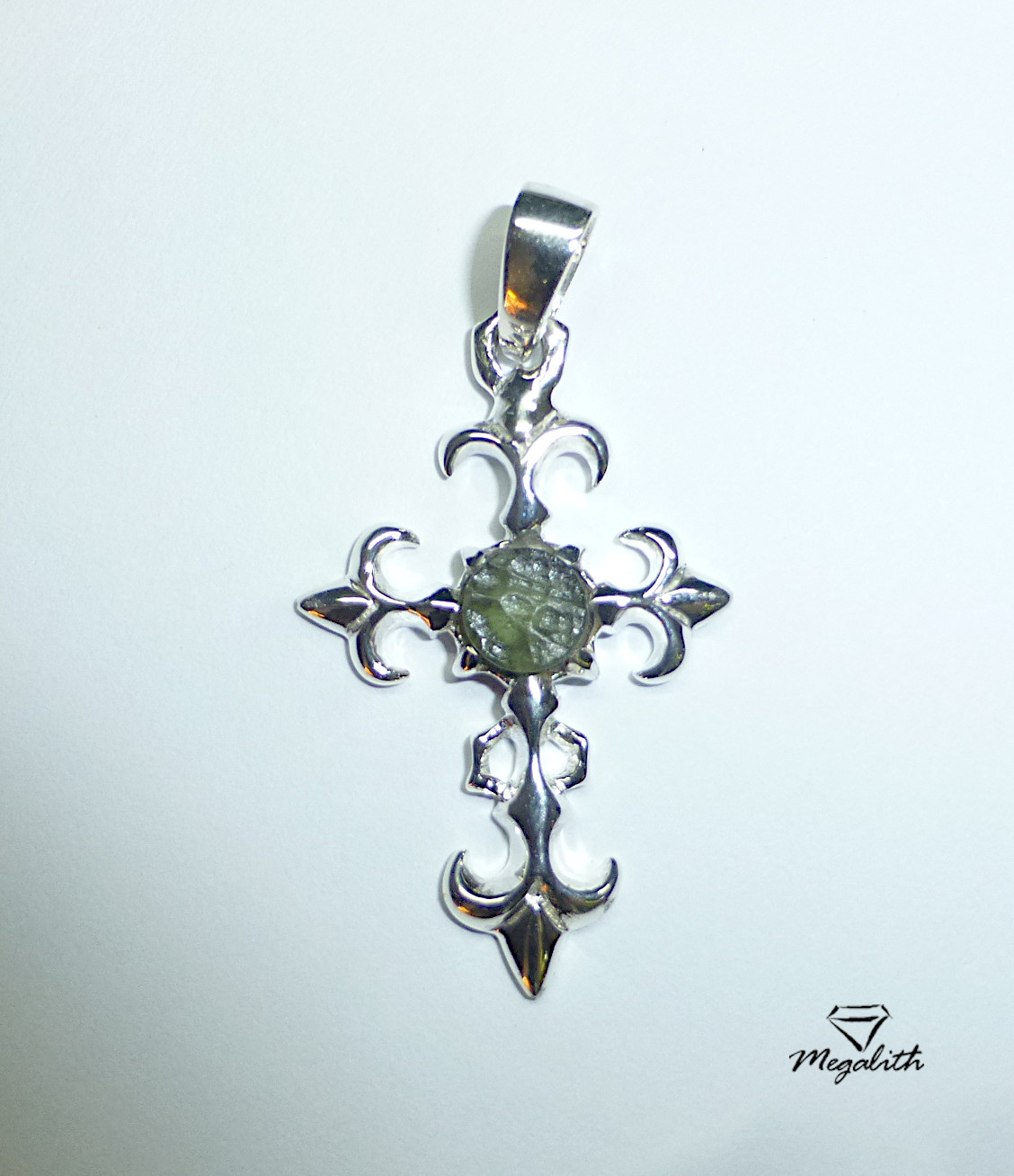 Moldavit Anhänger  Lilienkreuz