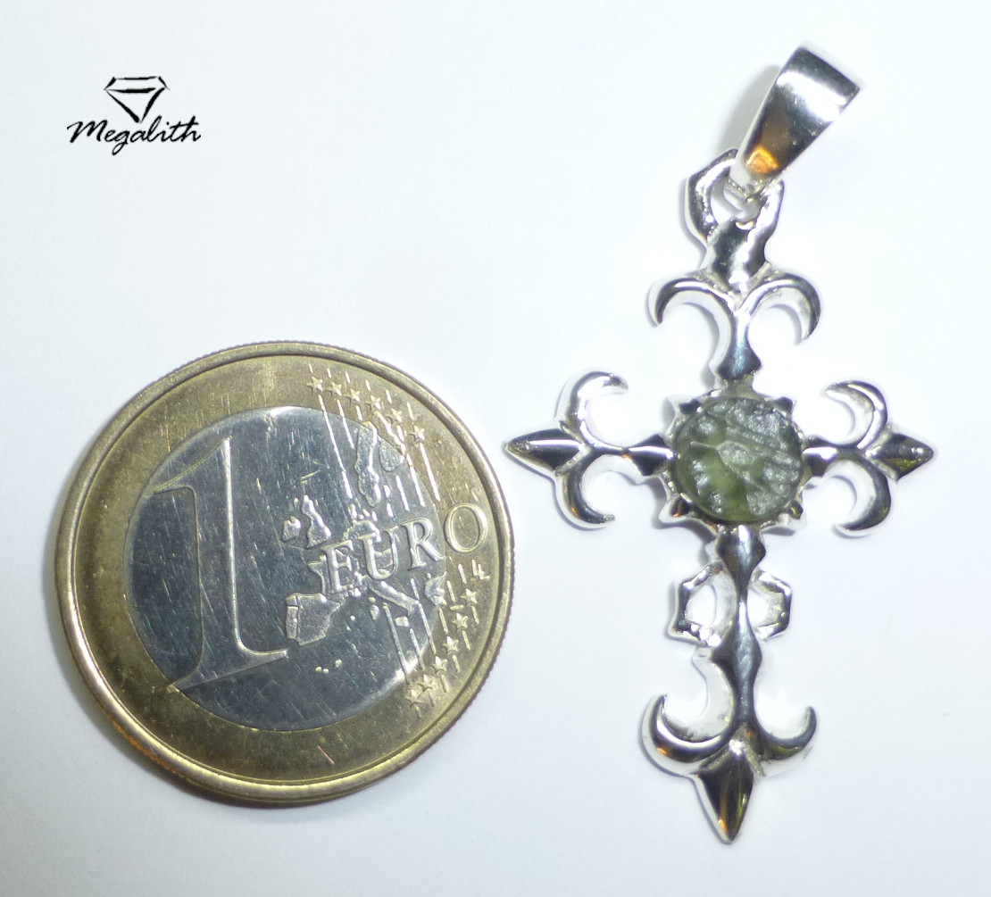 Moldavit Anhänger  Lilienkreuz