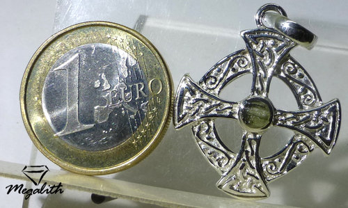 Moldavit Anhänger Keltisches Kreuz