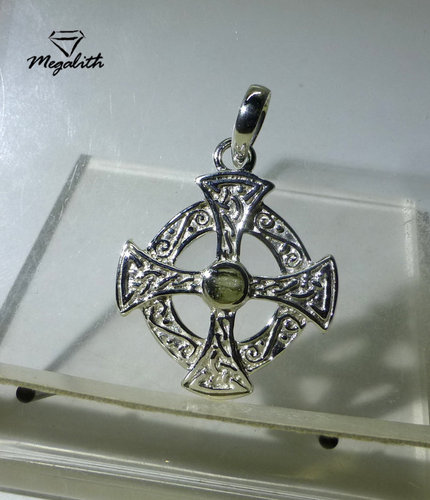 Moldavit Anhänger Keltisches Kreuz