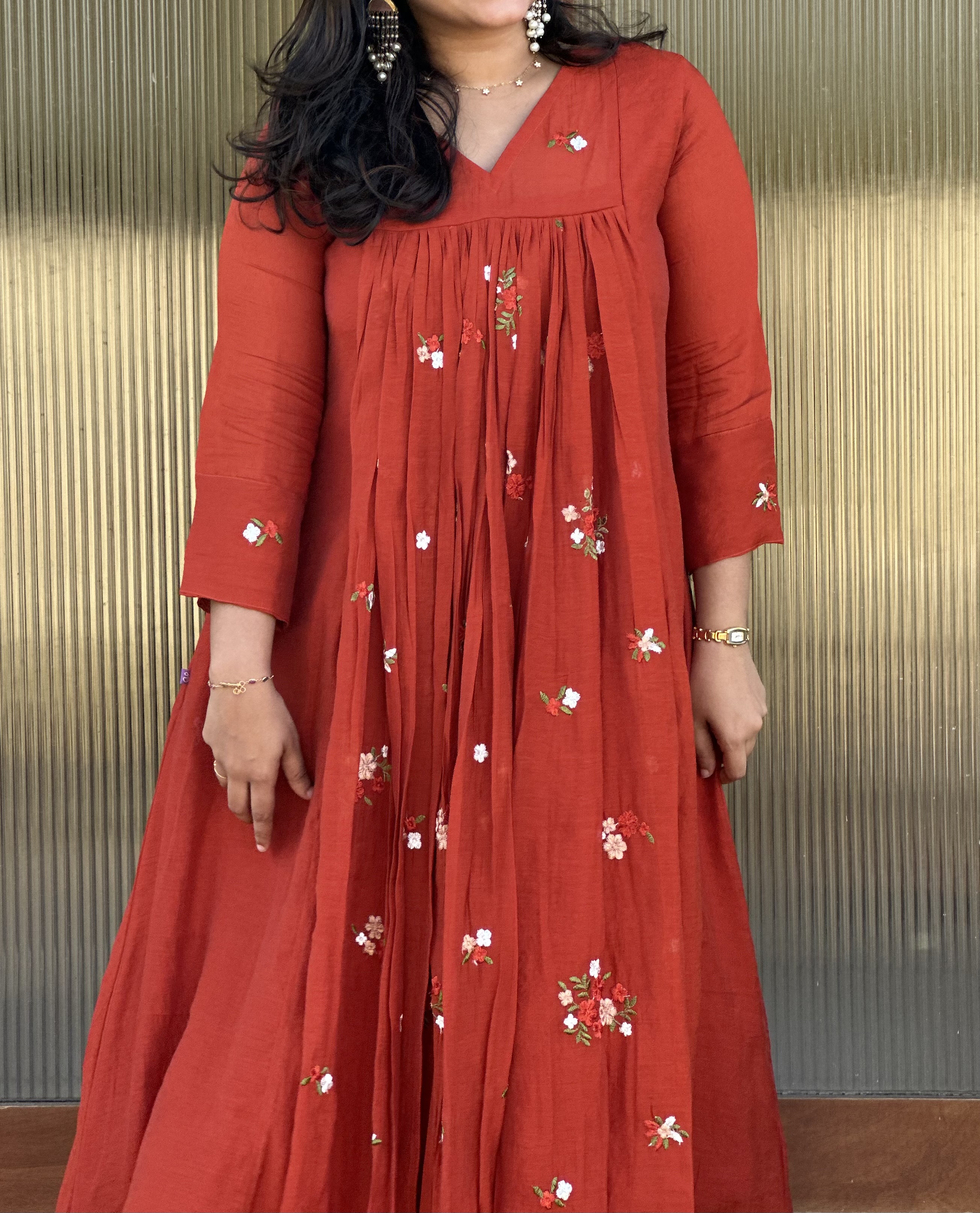 Embroidered rusty orange red feeding tunic