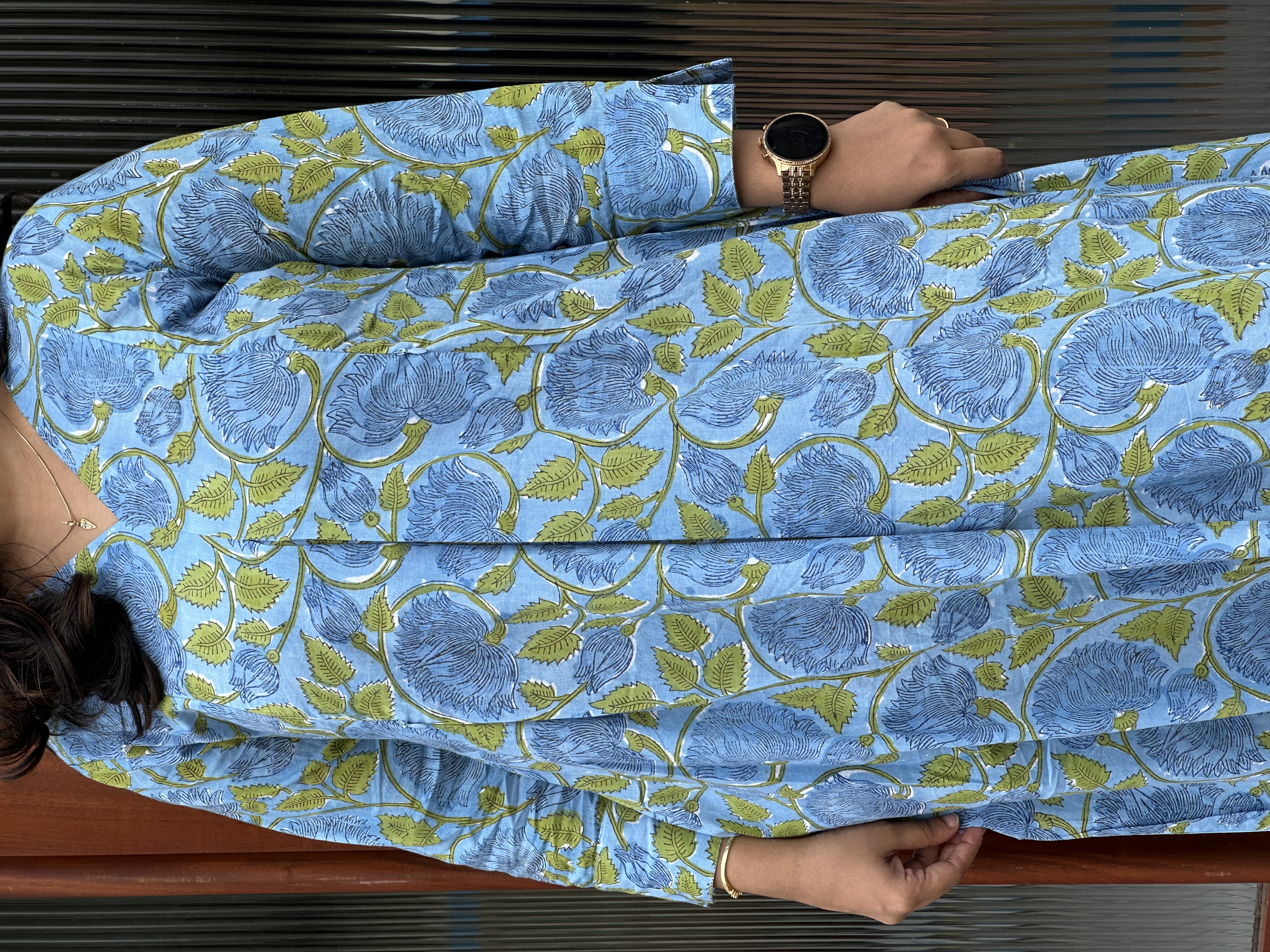 Blue Floral Hand block Printed feeding dress