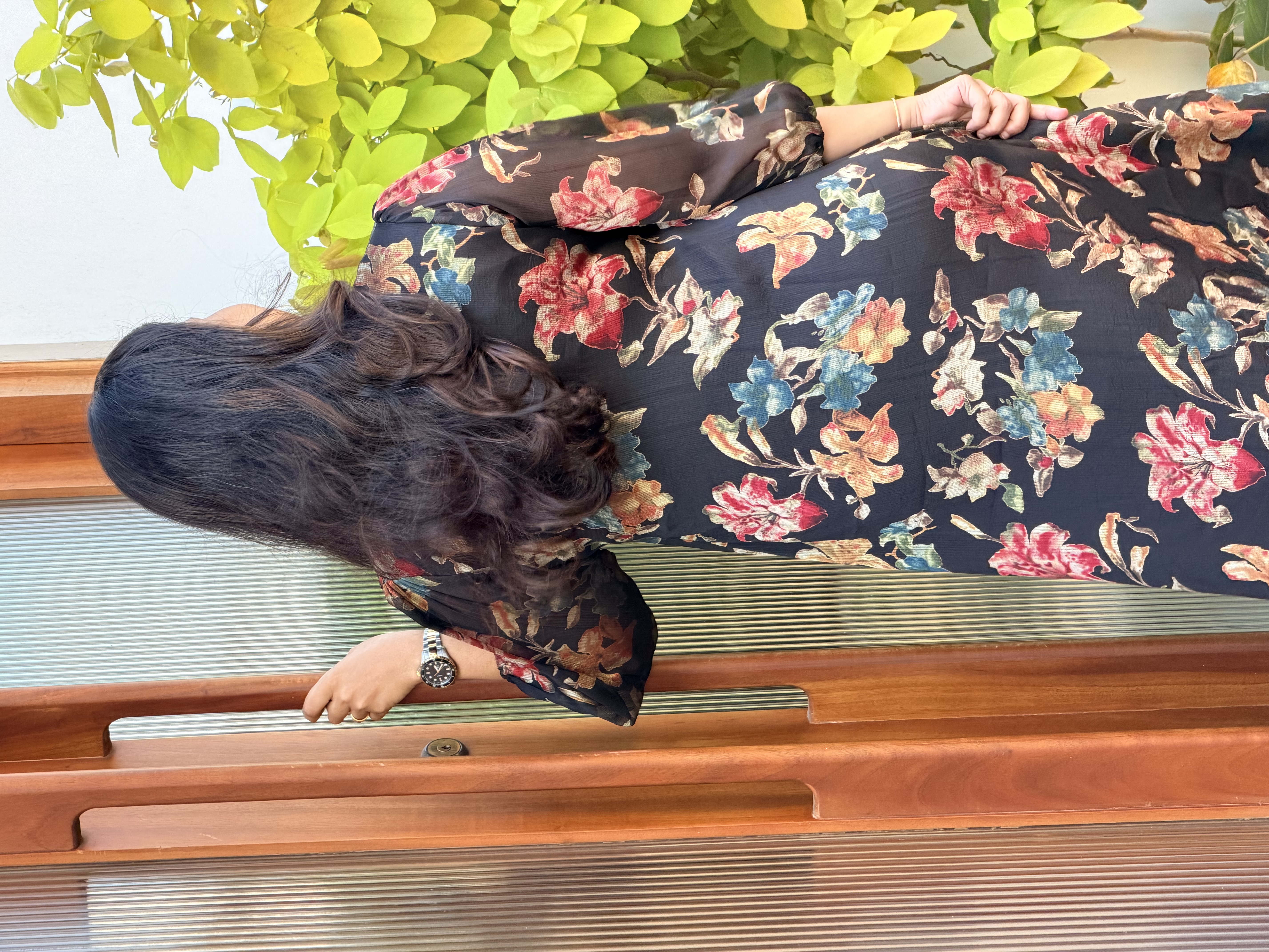 Black and blue Floral Print  feeding Maxi Dress