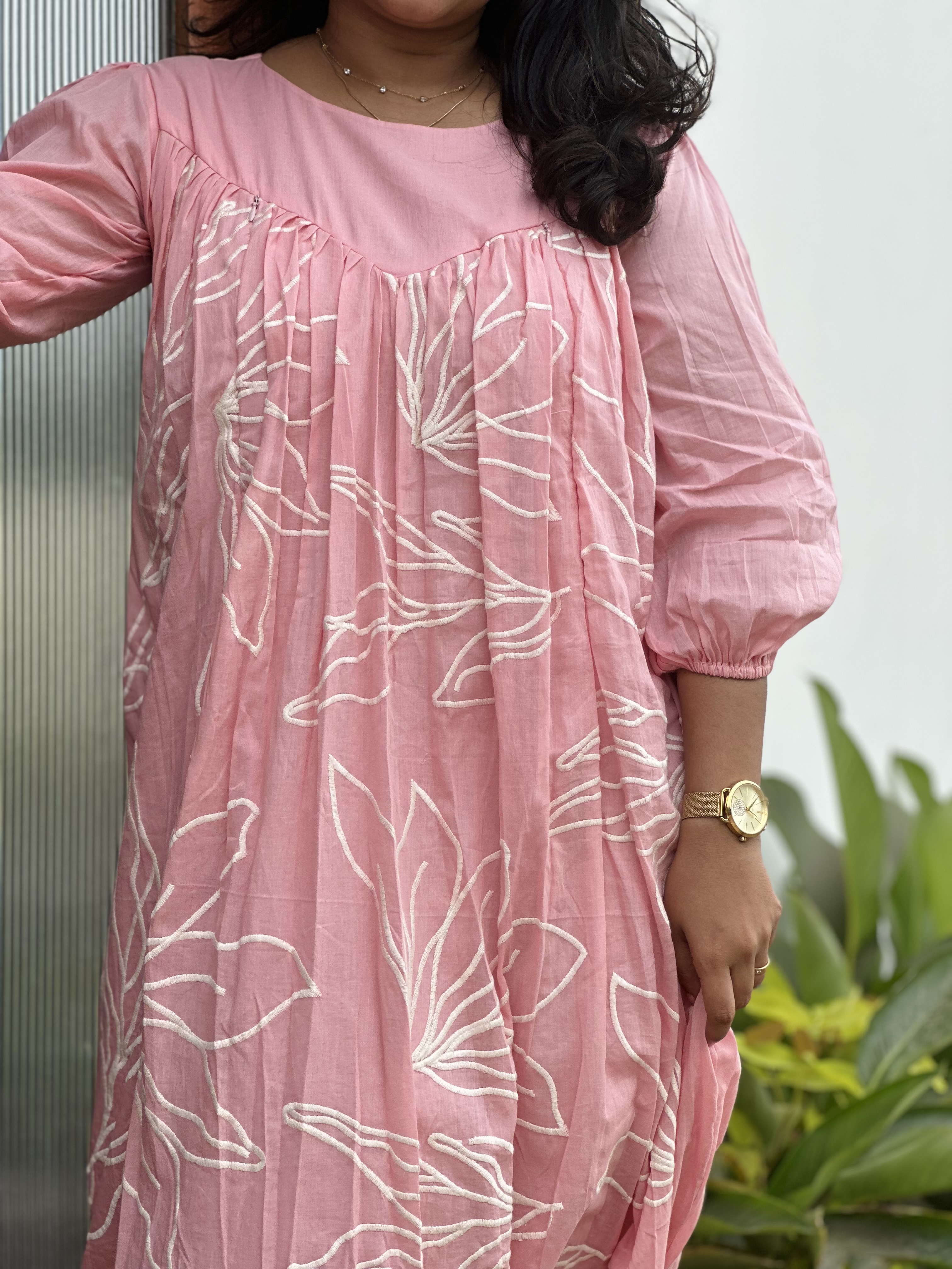 Pink Floral Printed mul Cotton feeding Dress
