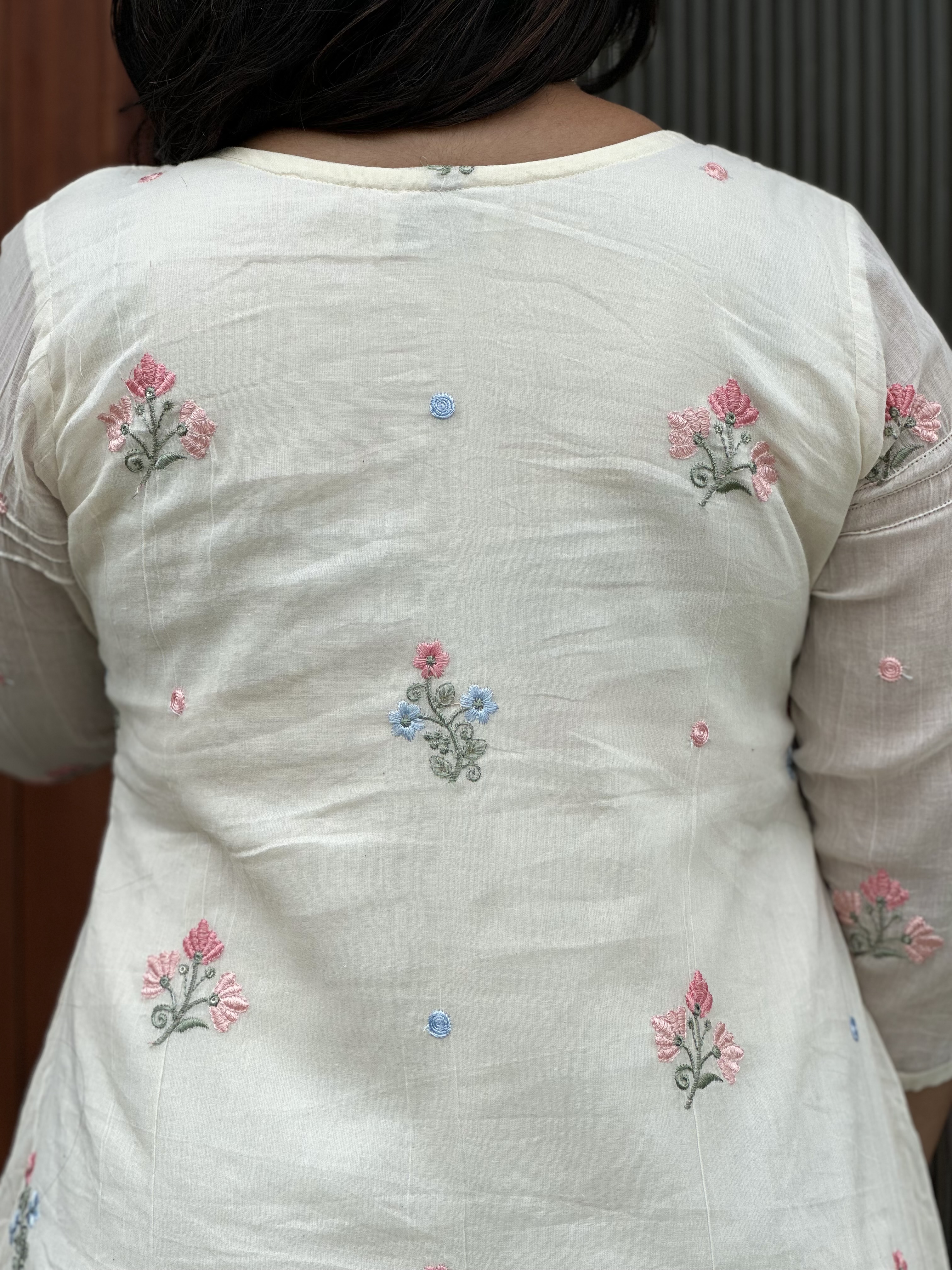 Embroidered Off-White feeeding Kurti