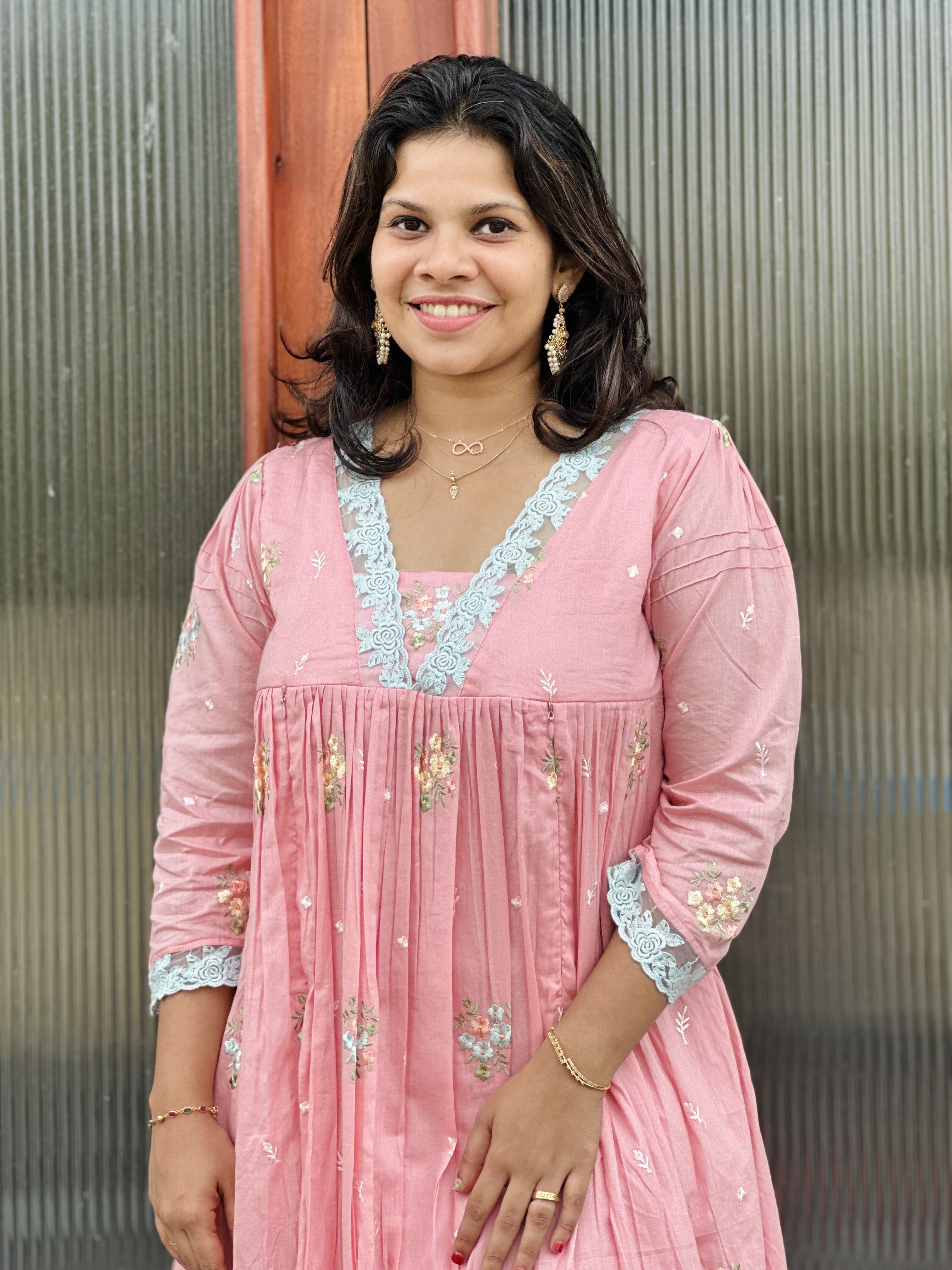 BABY PINK FLORAL MUL COTTON FEEDING DRESS