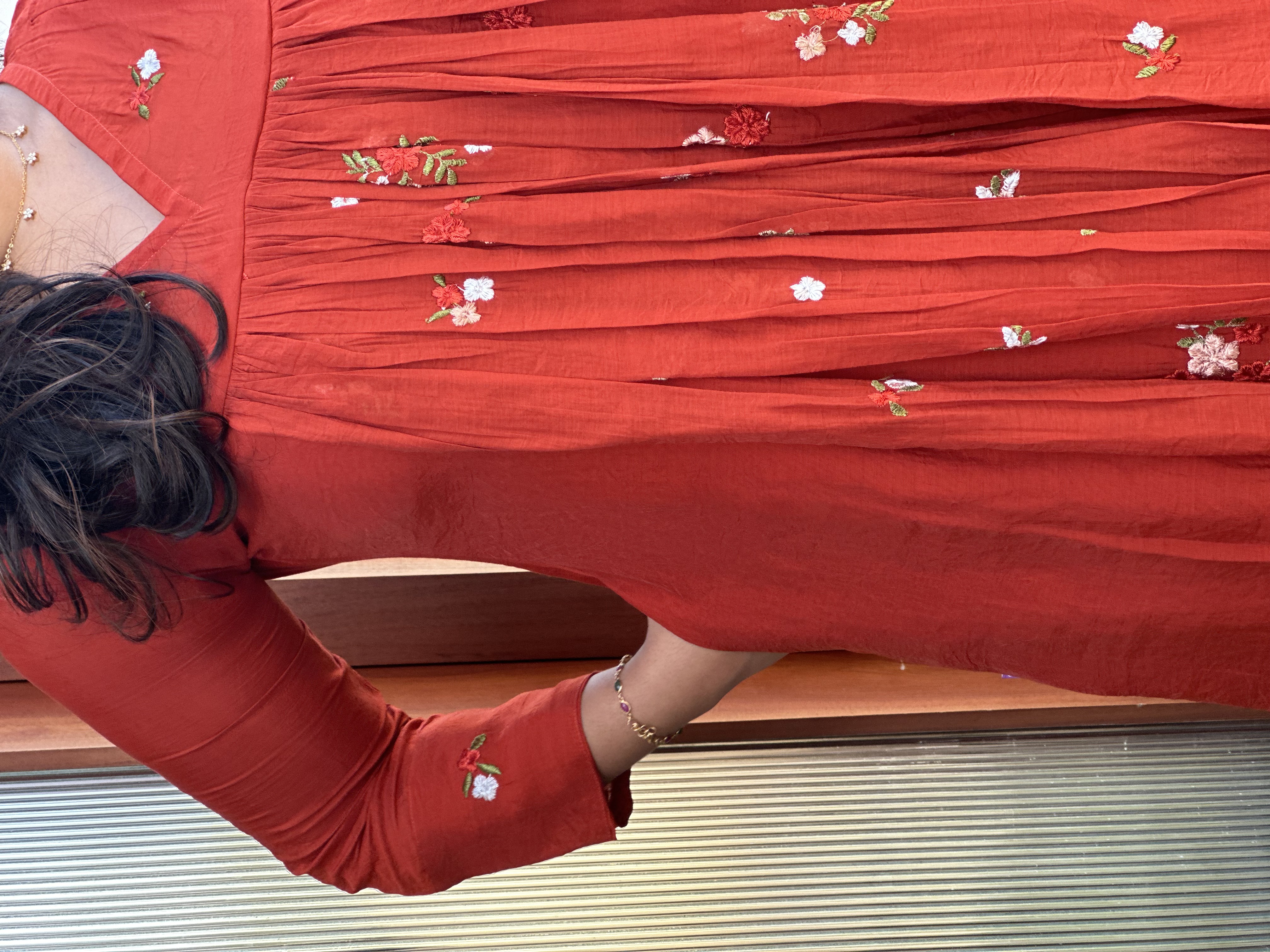 Embroidered rusty orange red feeding  tunic 