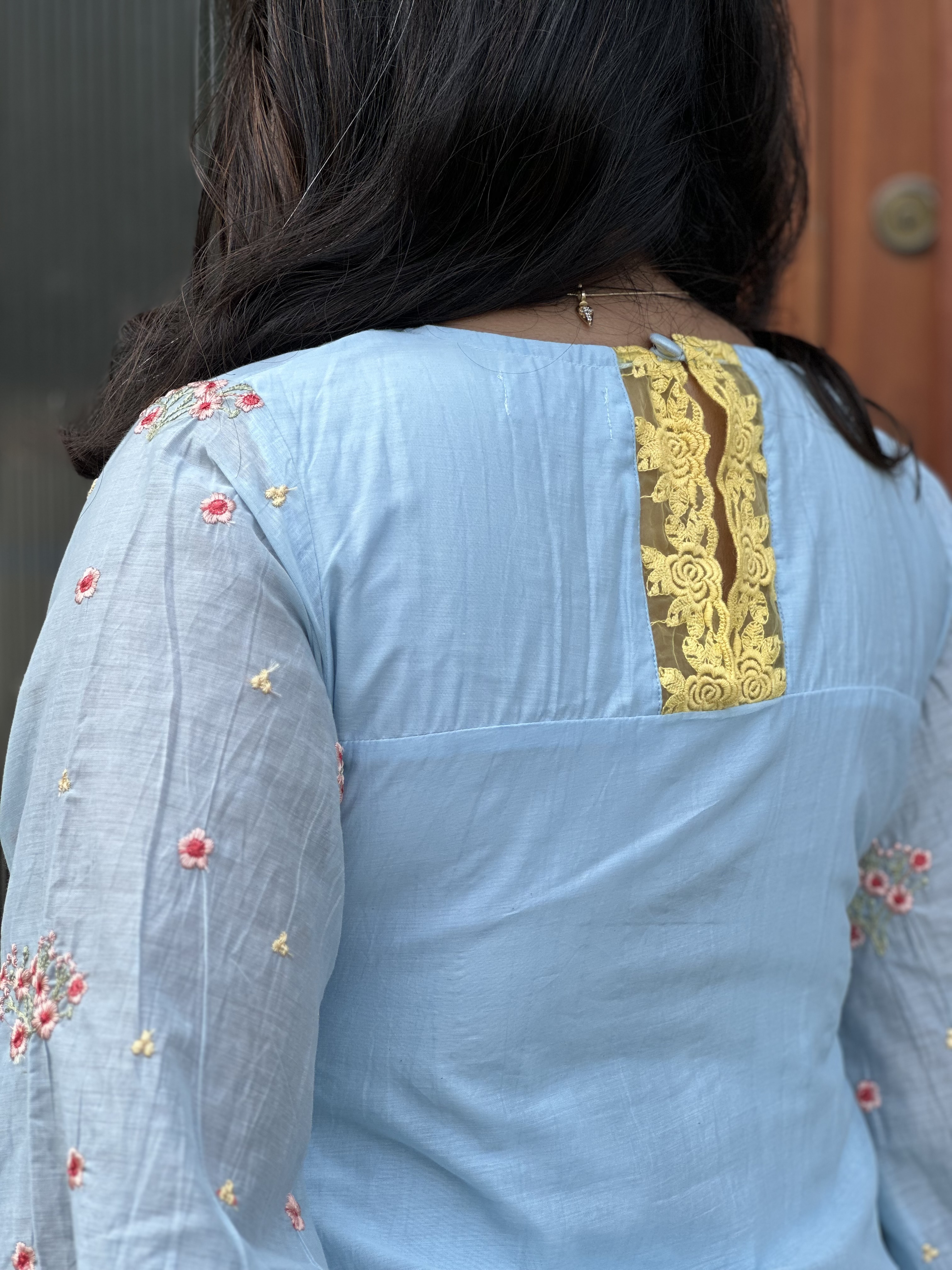 Light Blue Embroidered Feeding chanderi top with dupatta