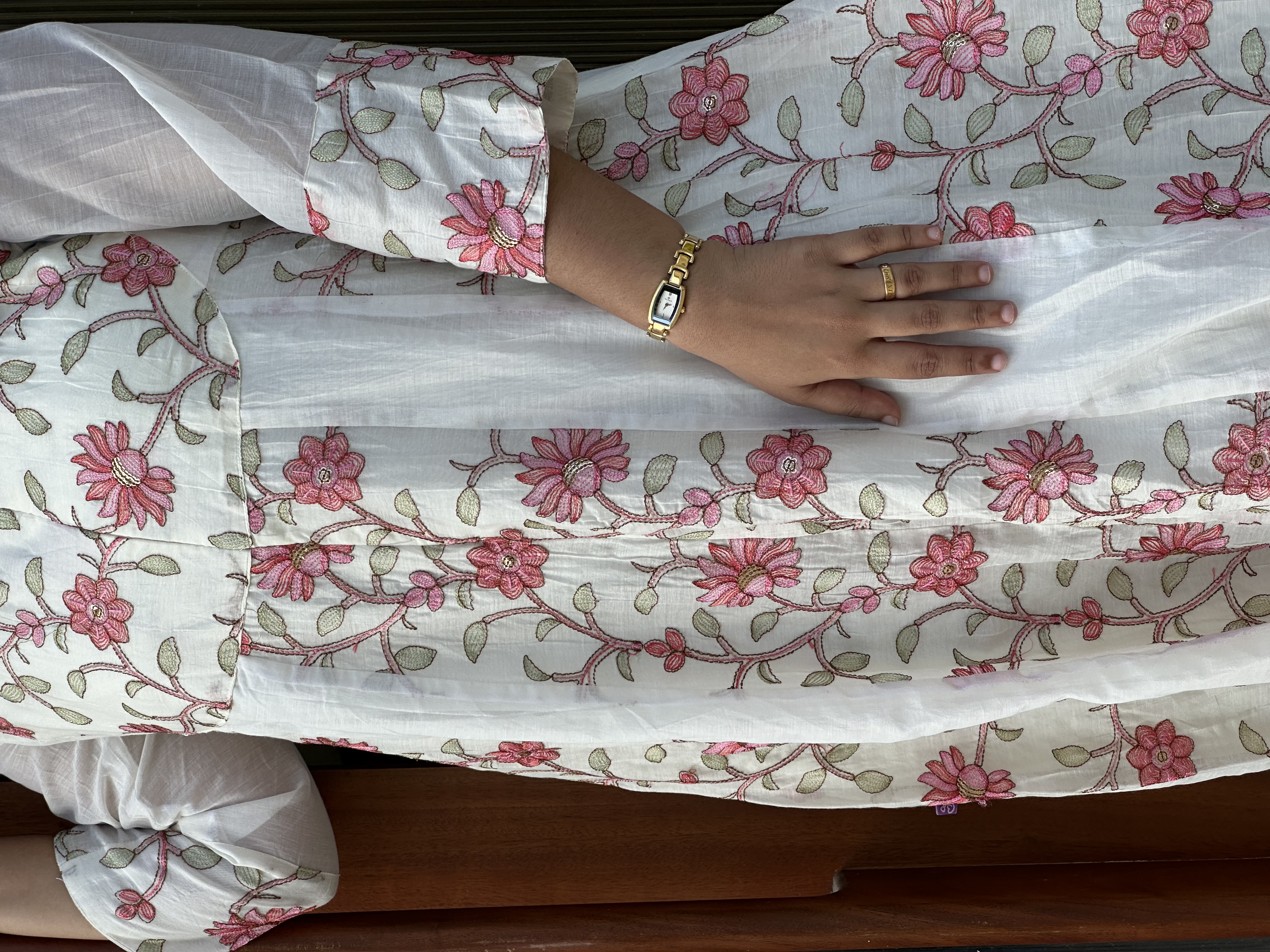 White Floral Embroidered feeding Dress