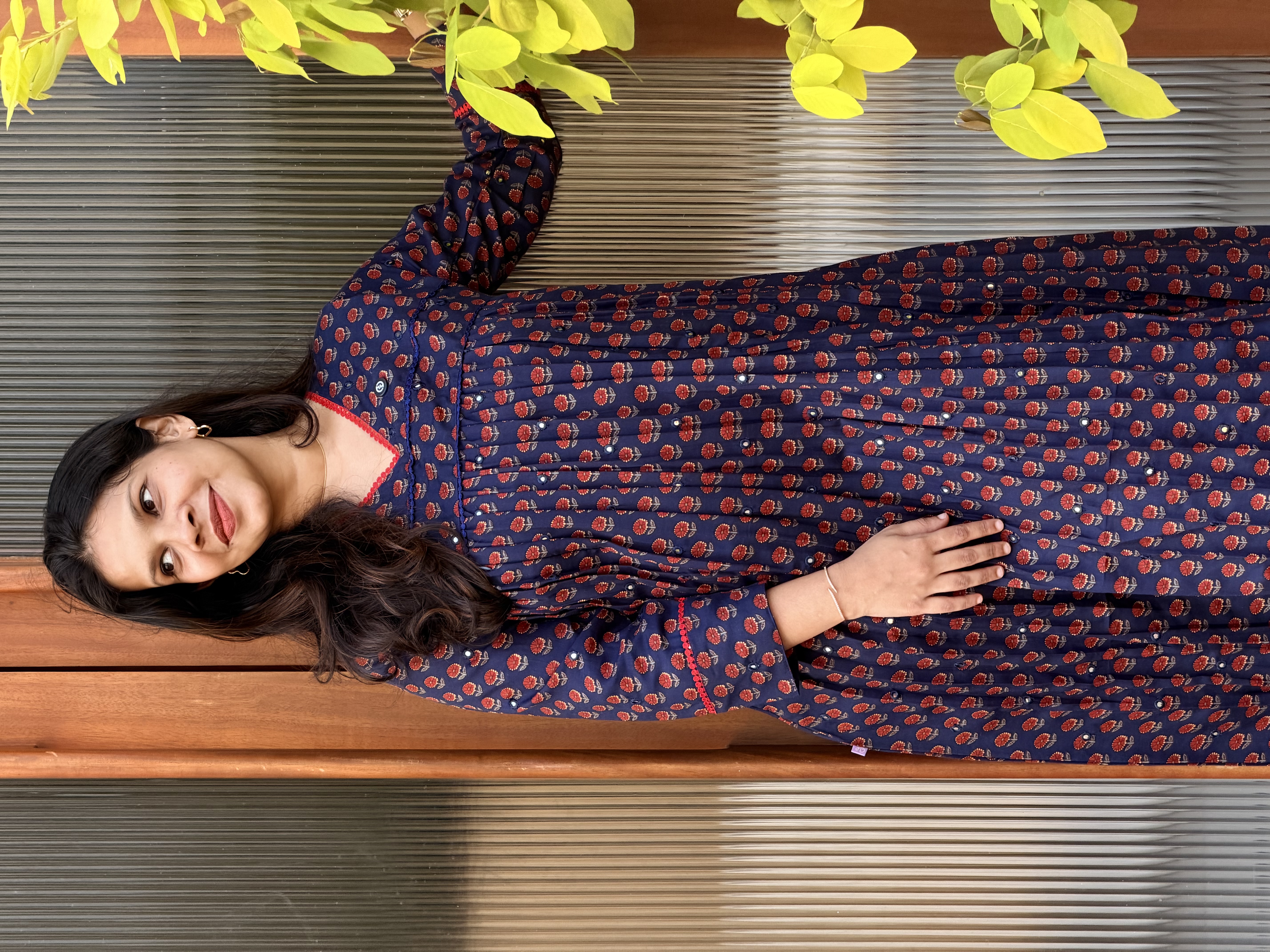  Navy Blue mirror worked feeding  Kurti