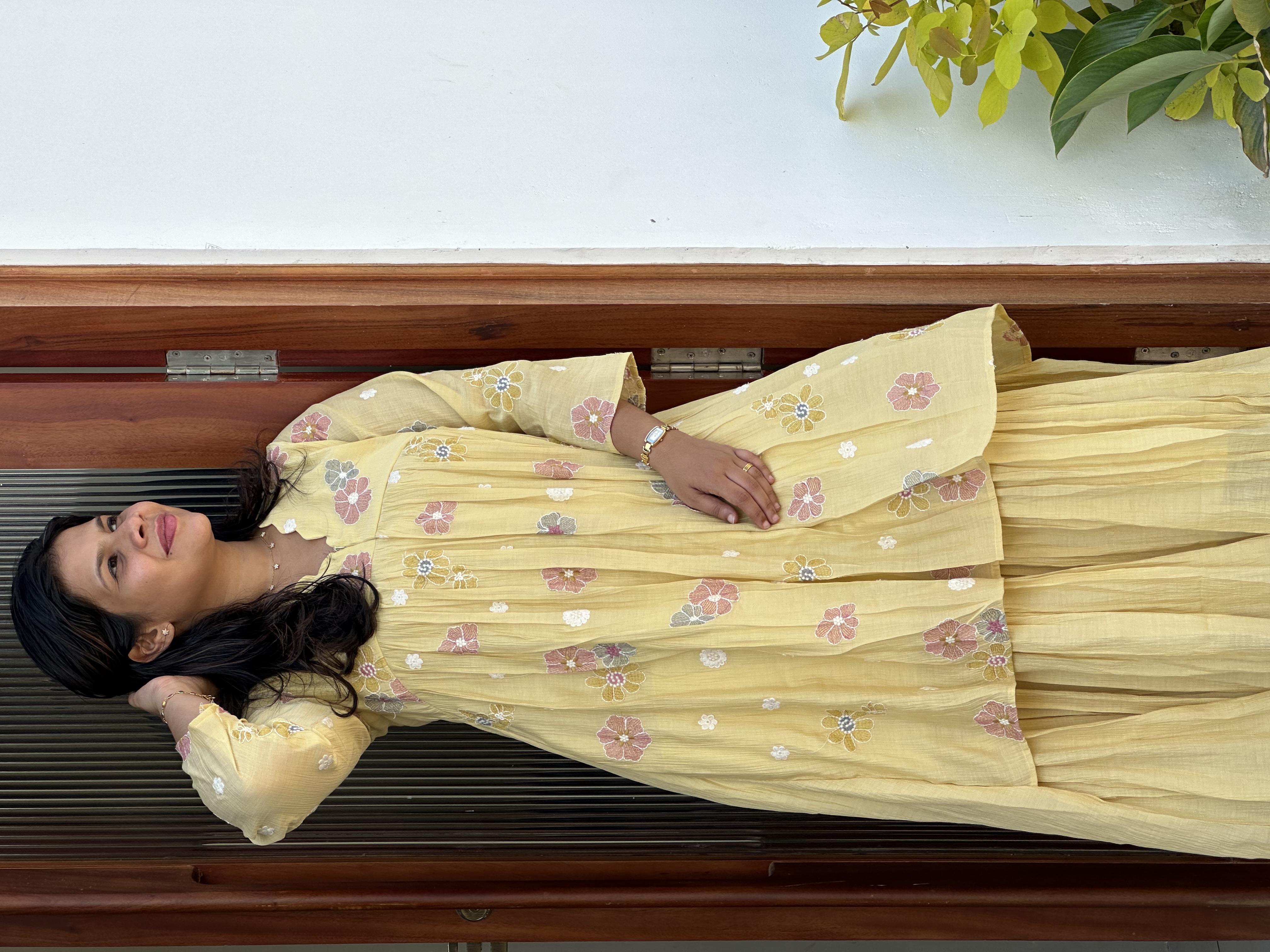 Butter yellow  Embroidered feeding dress