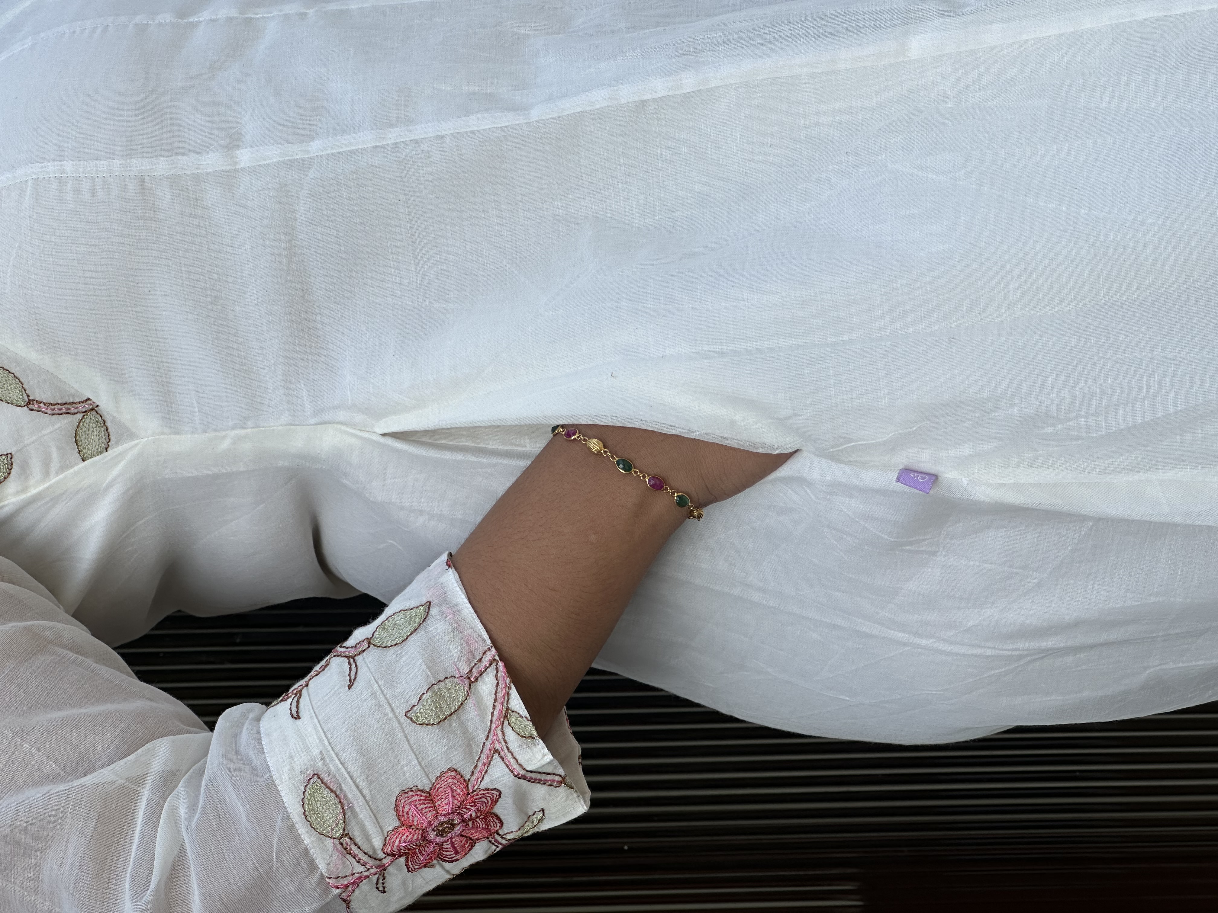 White Floral Chanderi  Embroidered feeding Kurta