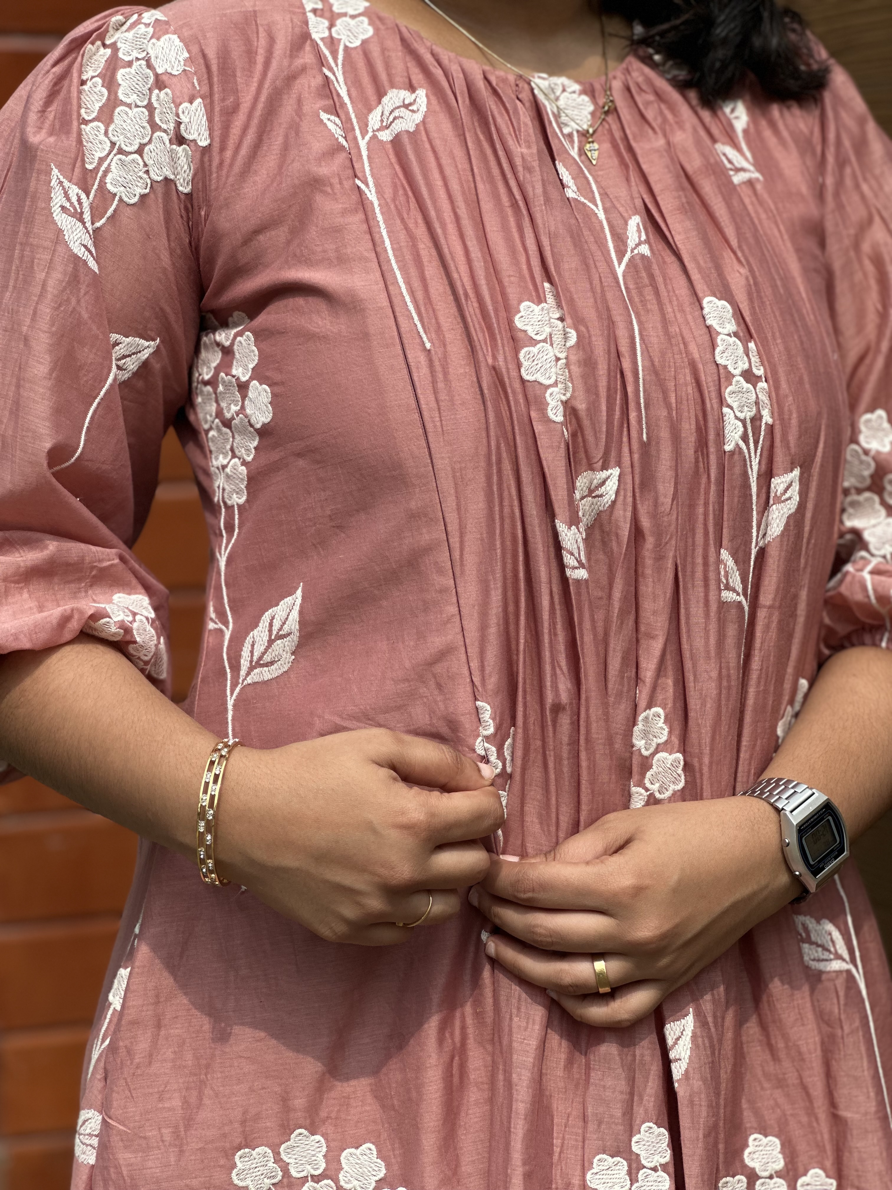 Mauve embroidered glass Chanderi feeding Kurta