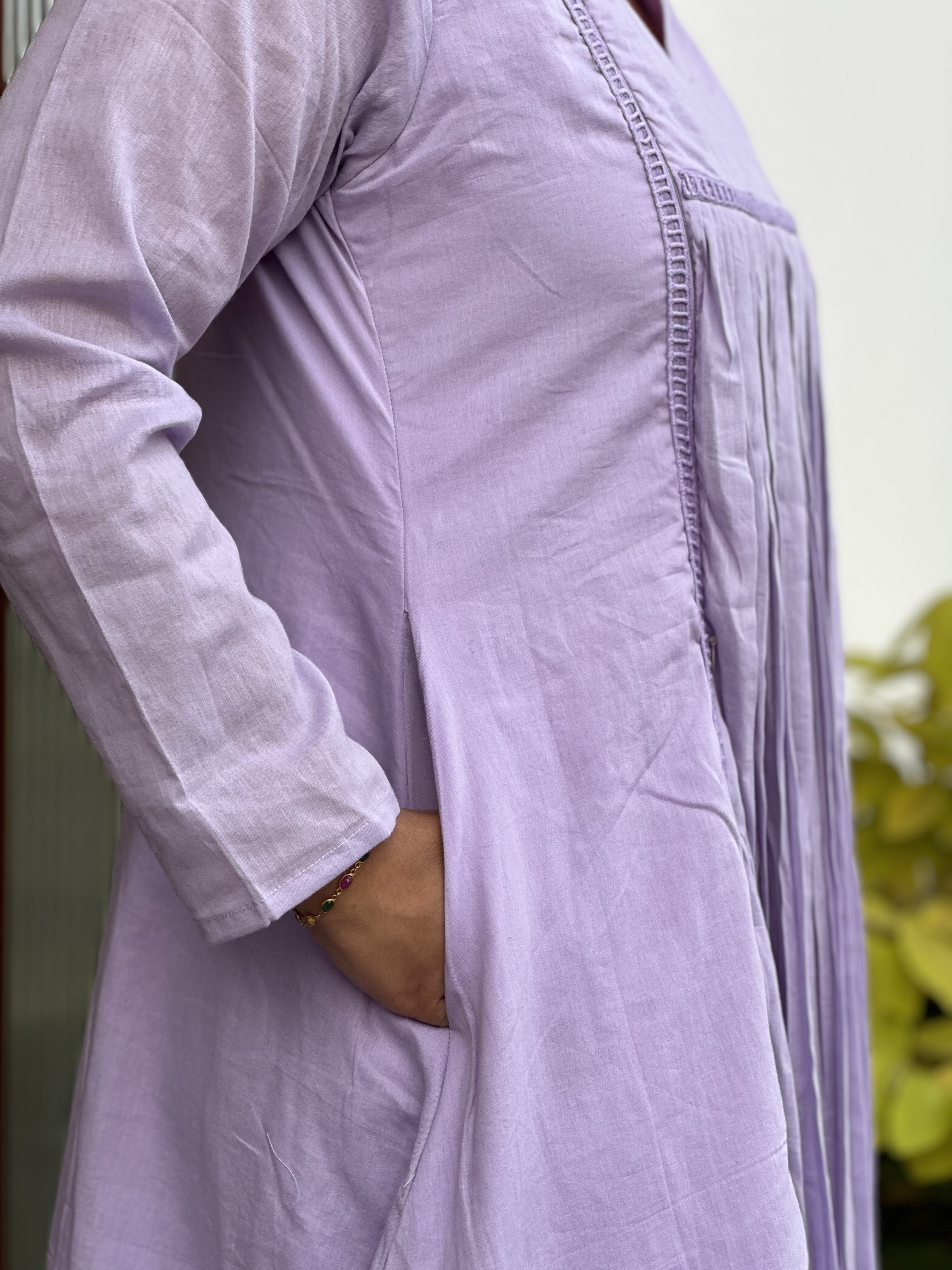 Lavender Pleated Cotton Kurta