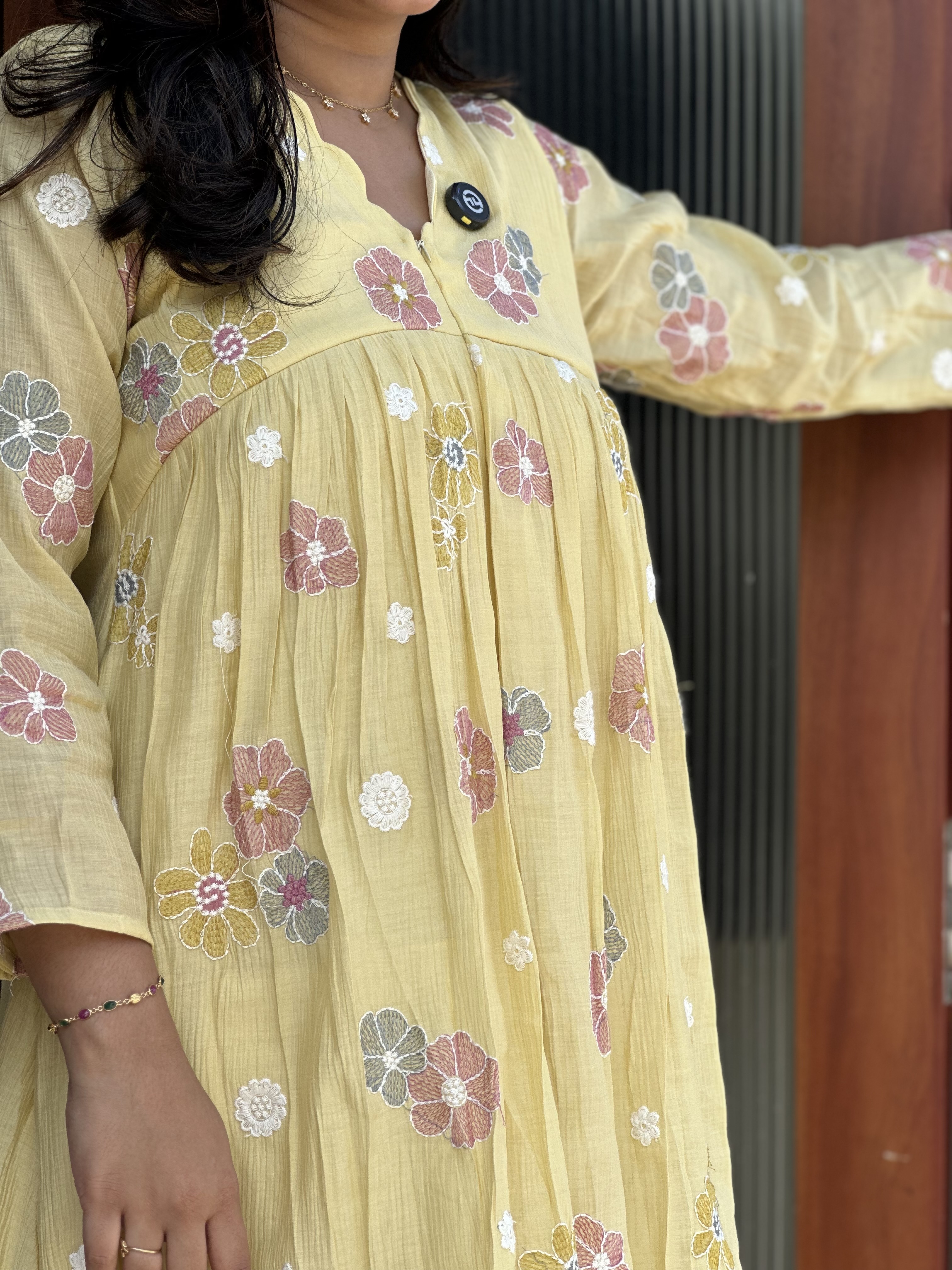 Butter yellow  Embroidered feeding dress