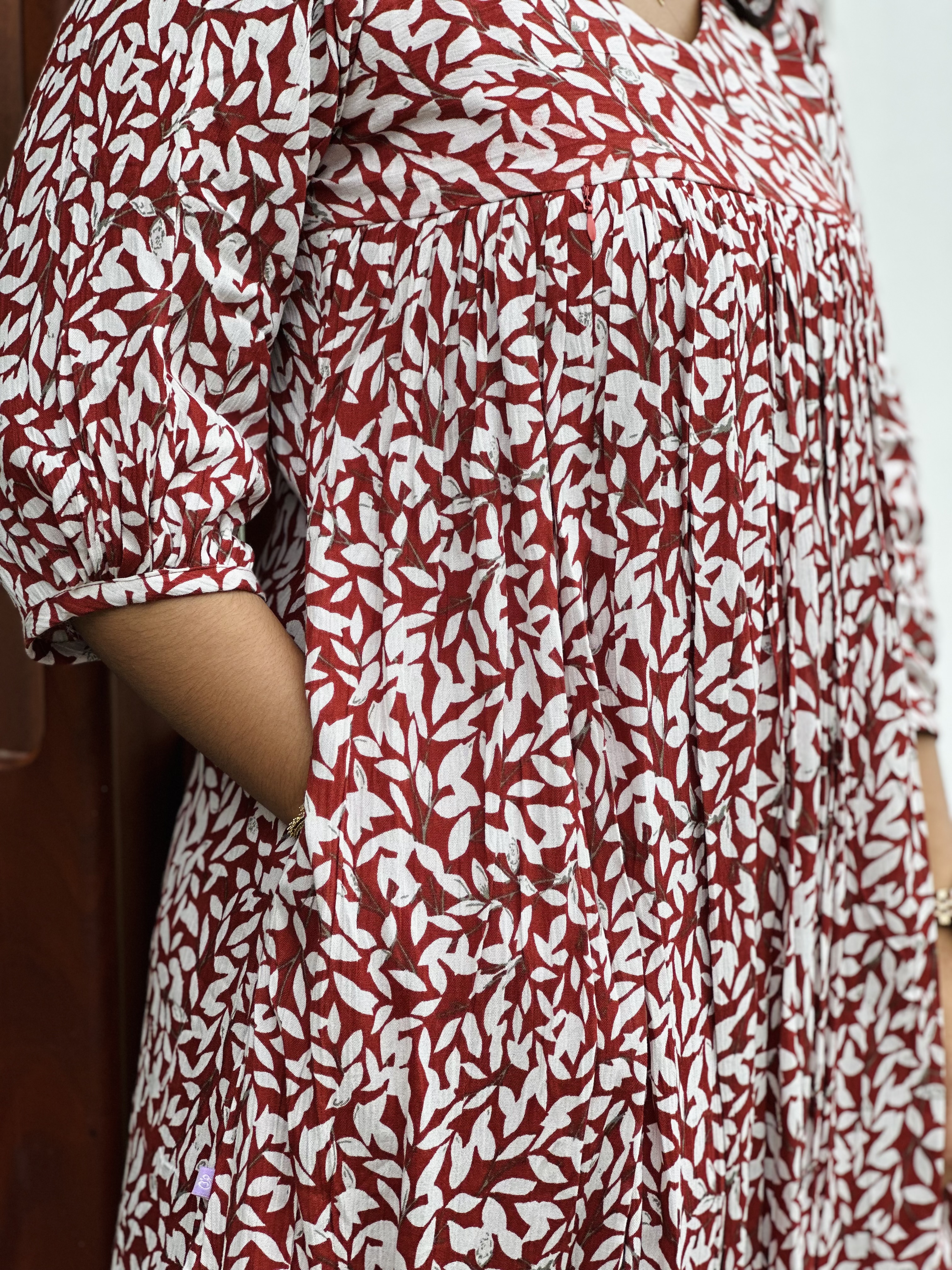 Red and White Printed feeding Maxi Dress
