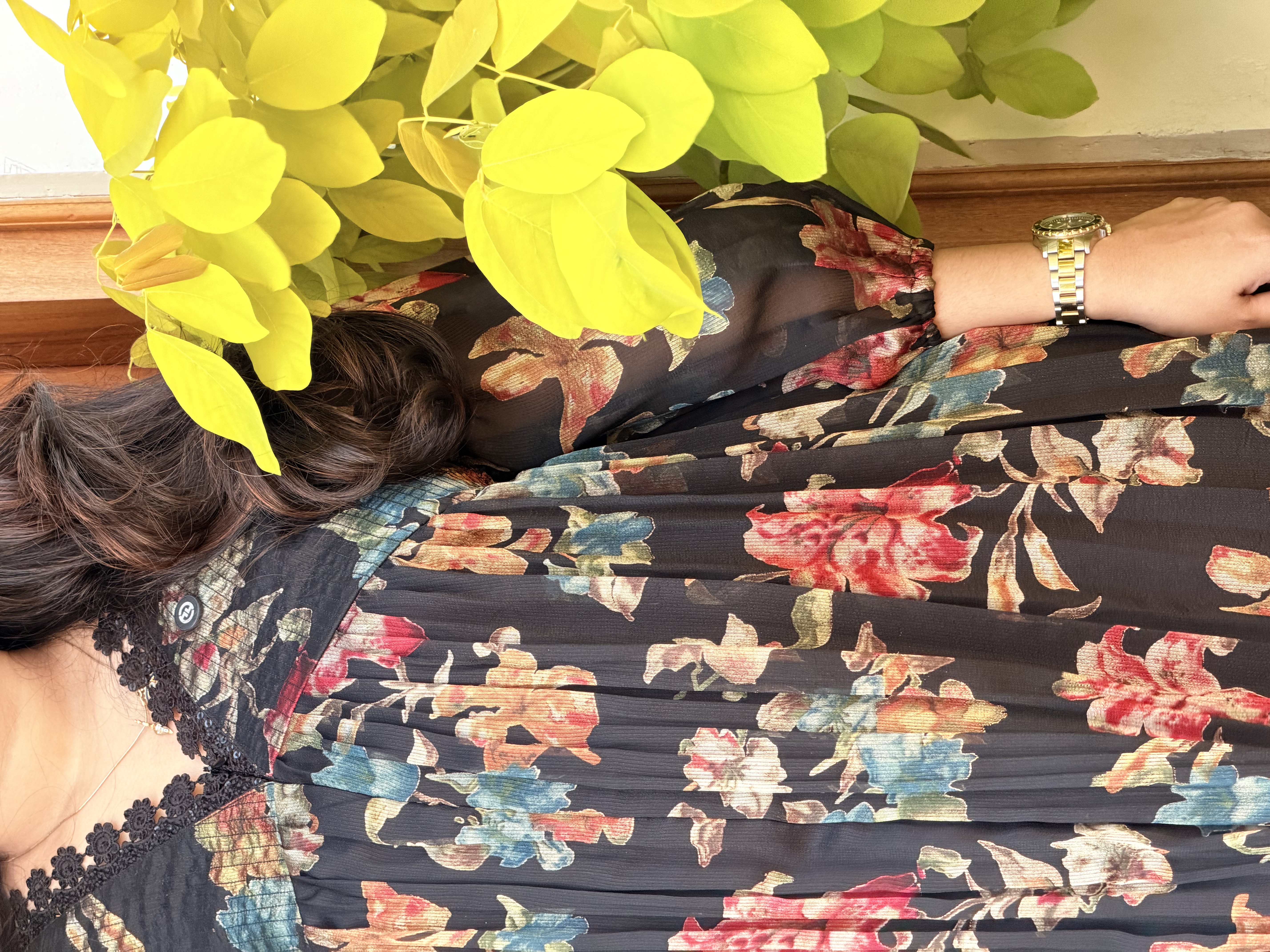 Black and blue Floral Print  feeding Maxi Dress