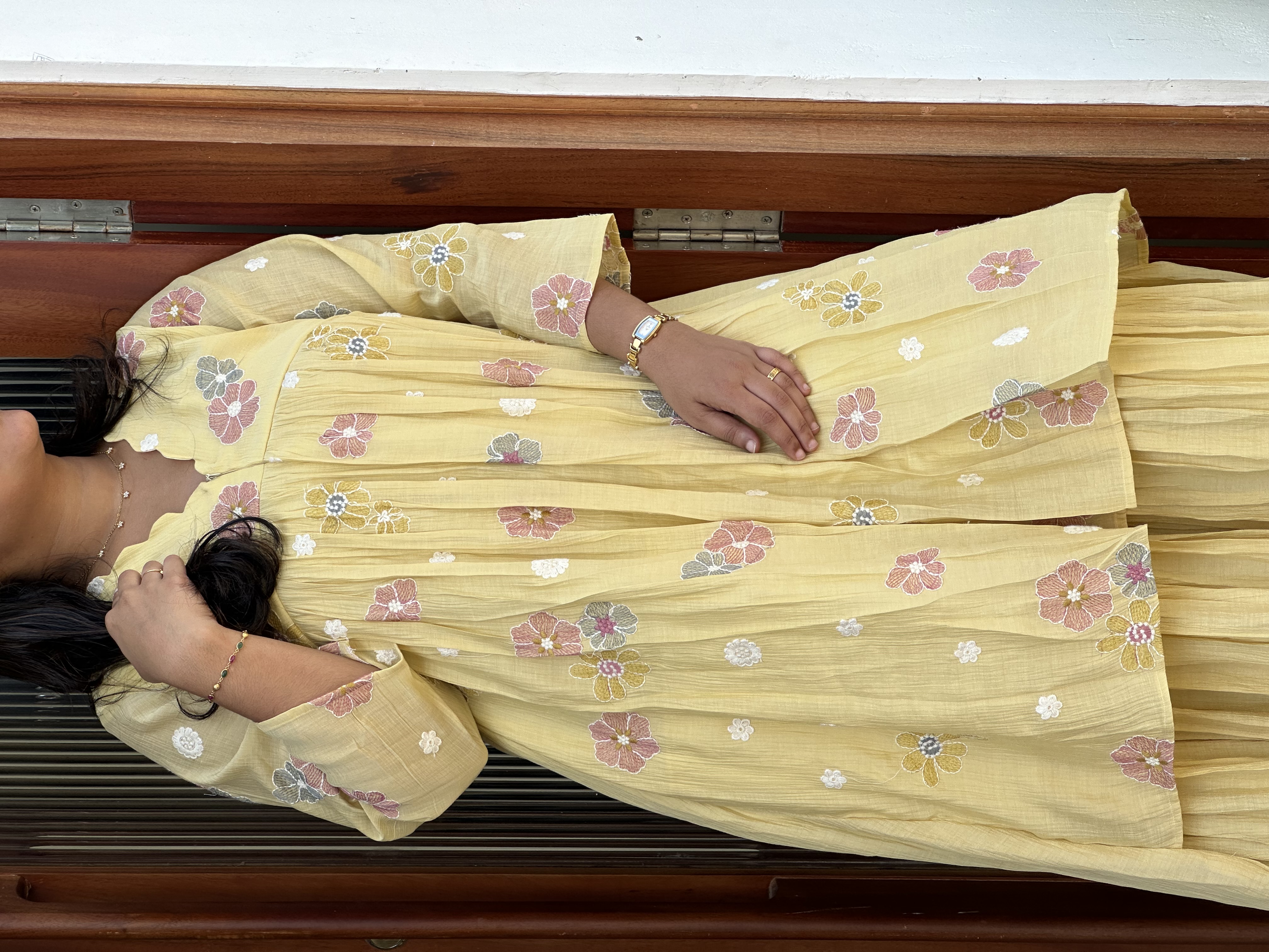 Butter yellow  Embroidered feeding dress