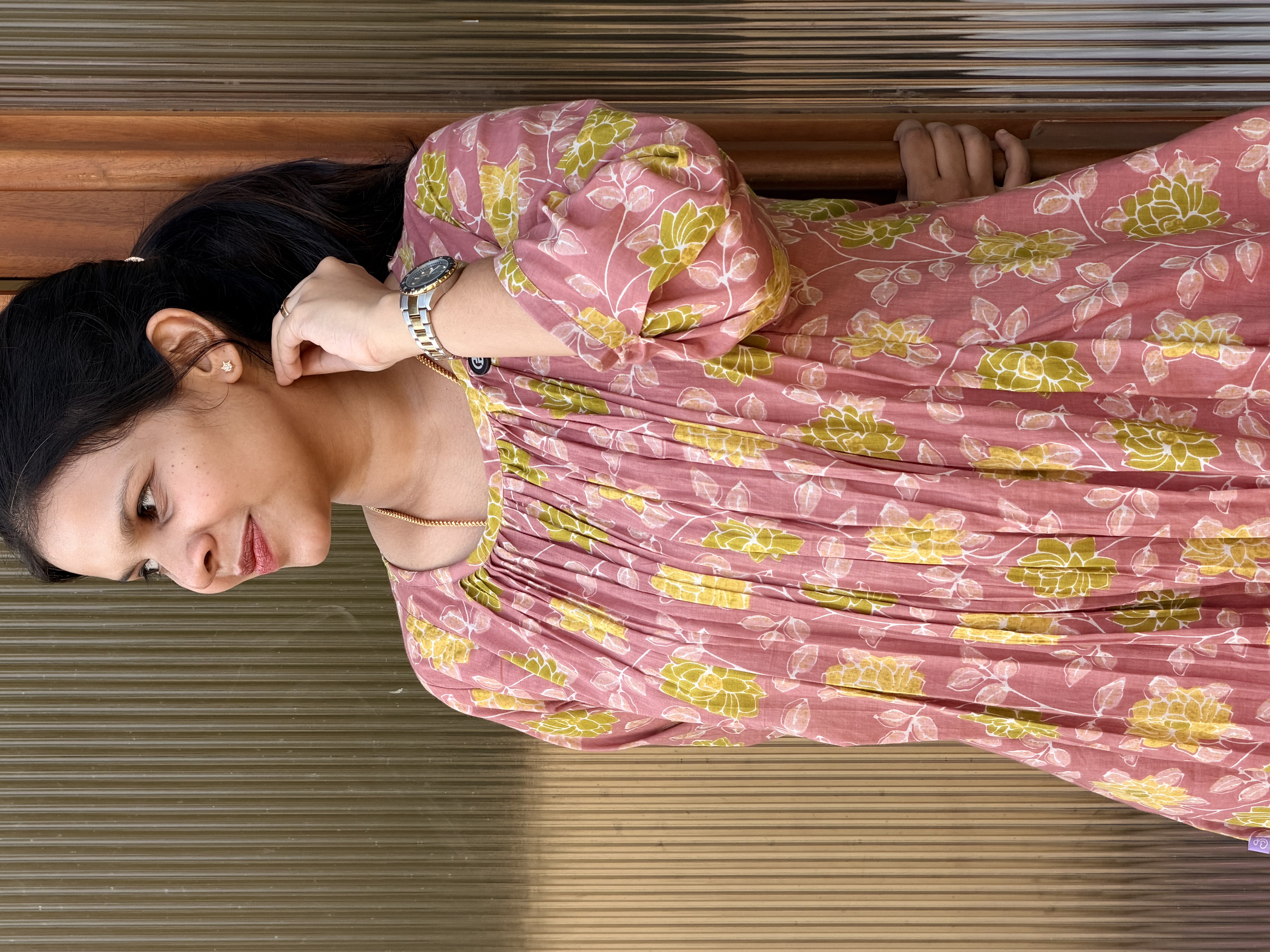 Soft mauve pink Floral Cotton feeding Kurti