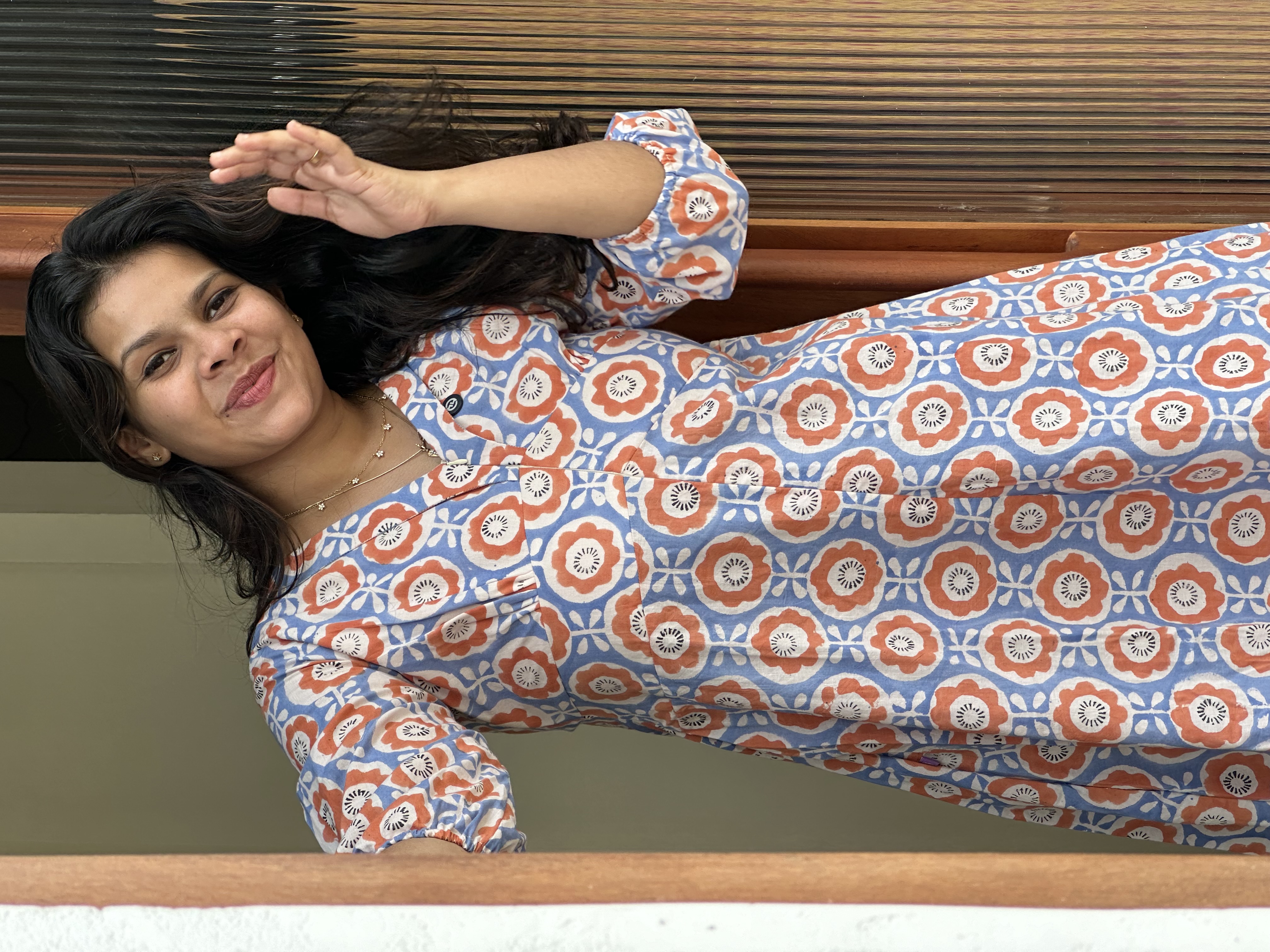 Hanblock orange floral  feeding dress