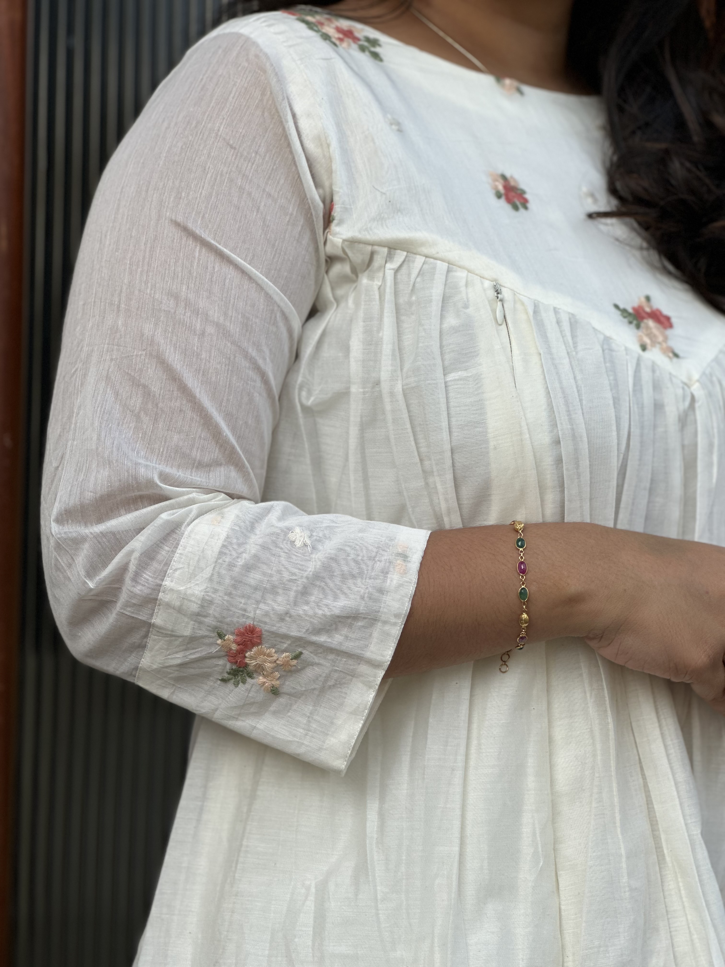  White glass Chanderi feeding  Floral Kurti