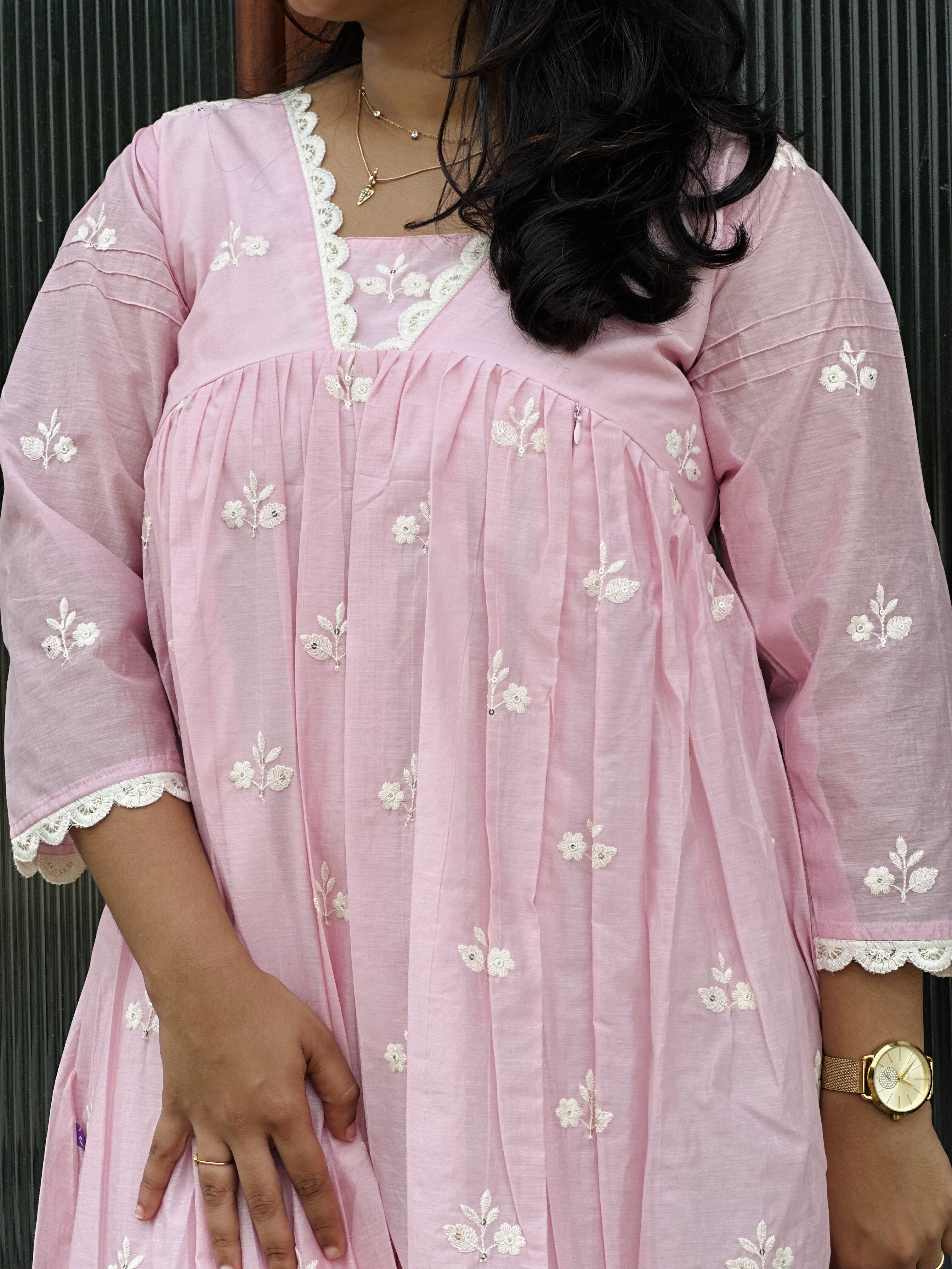 Embroidered Pink feeding  Kurti