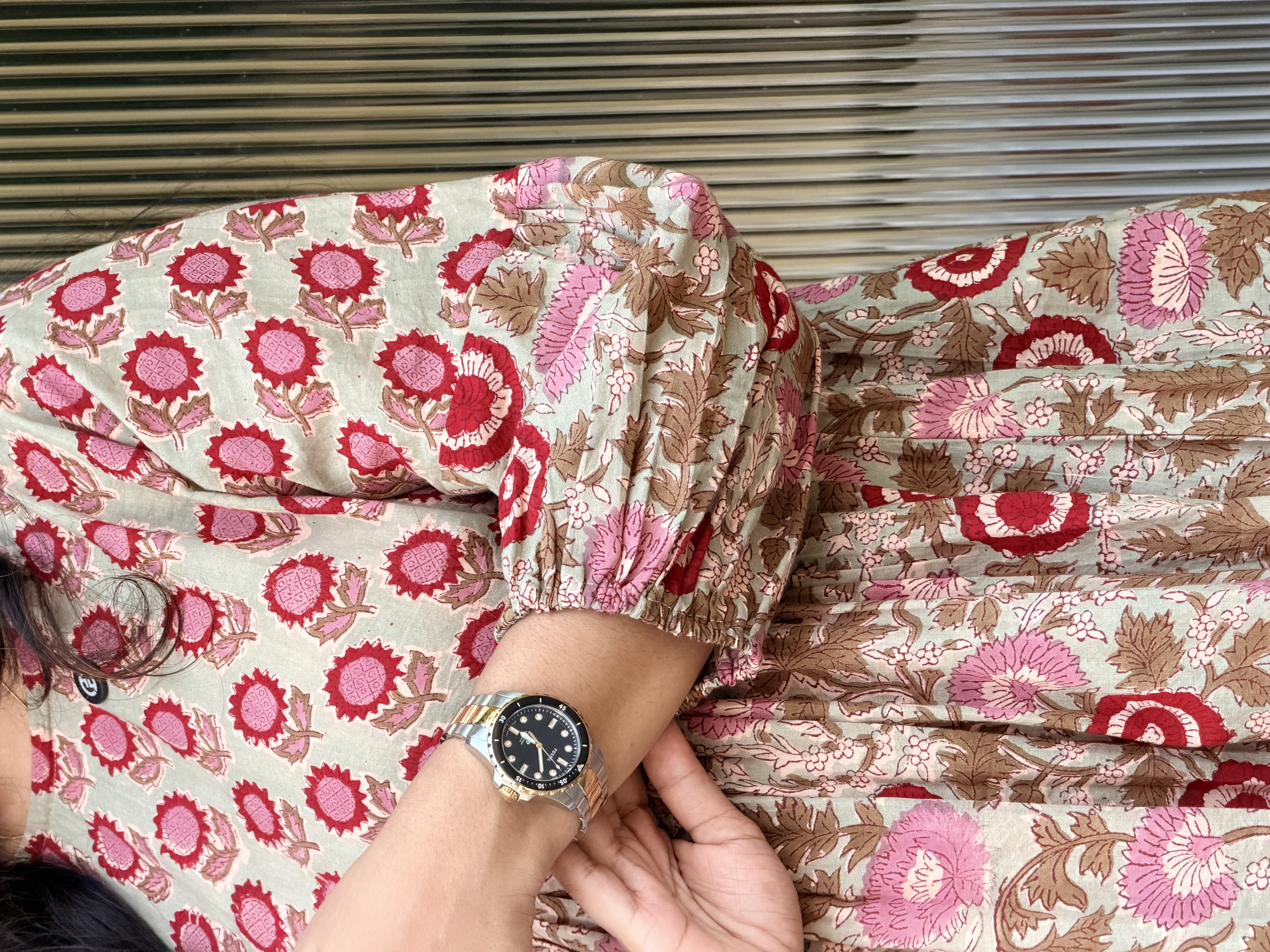 Floral mixed handblock Printed feeding dress