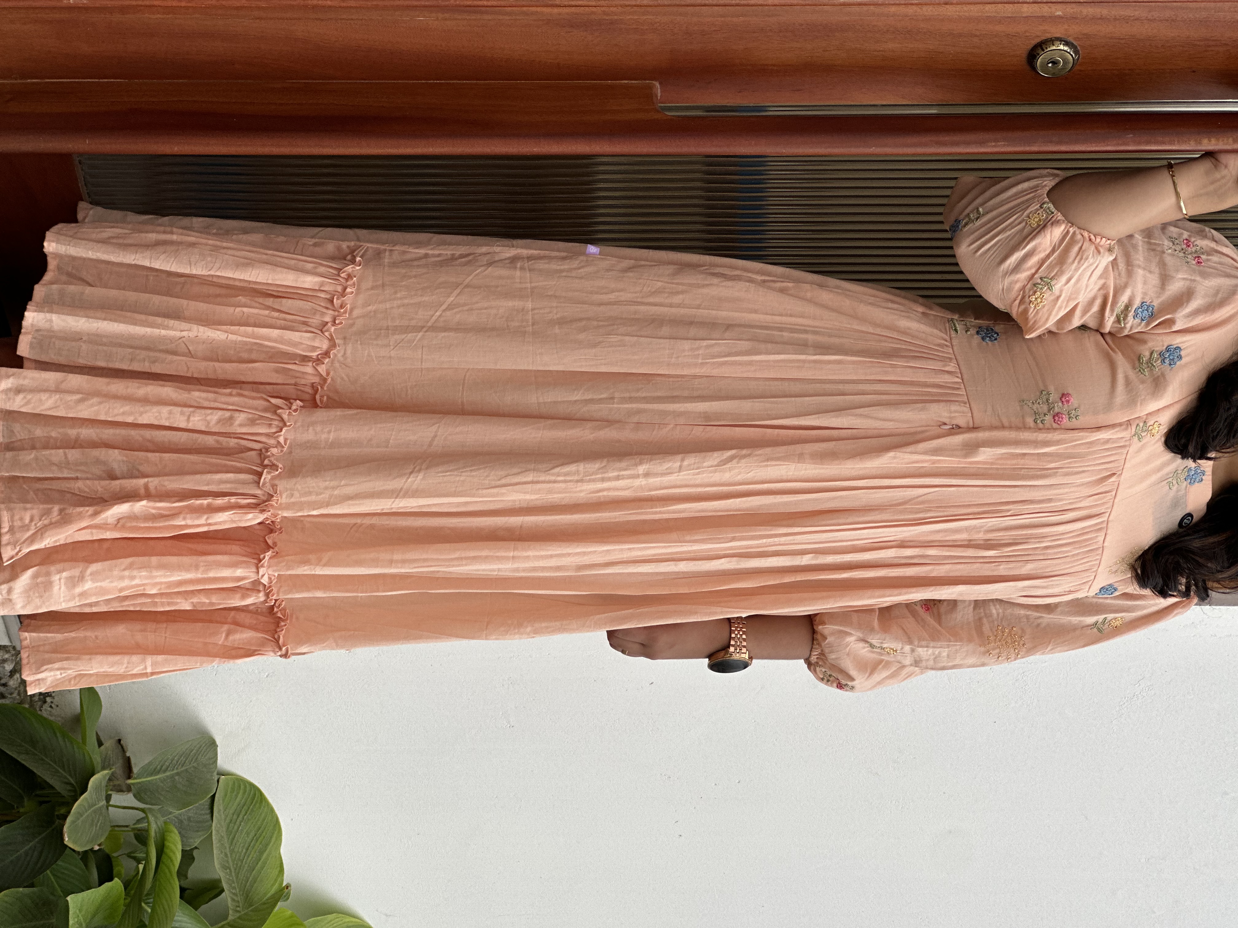 Peach Embroidered chanderi feeding Dress