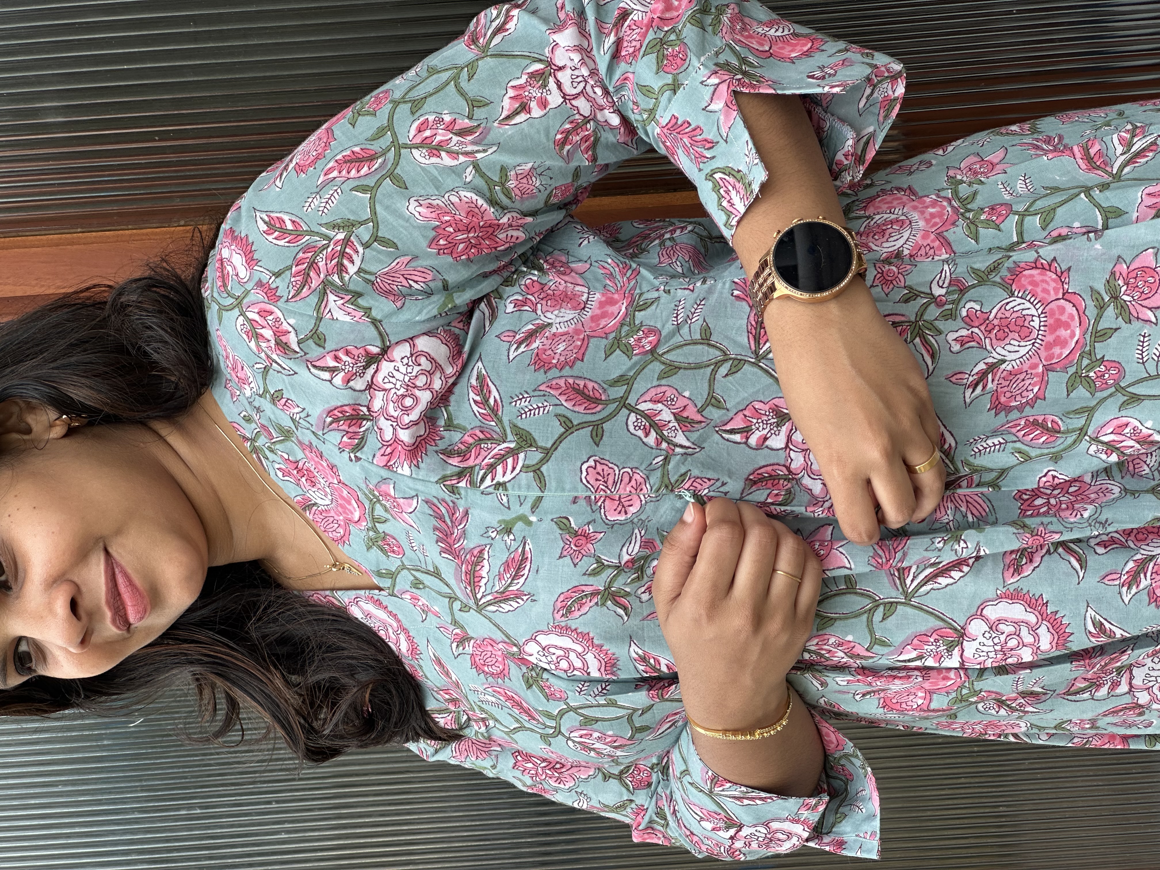 HANDBLOCK FLORAL FEEDING DRESS