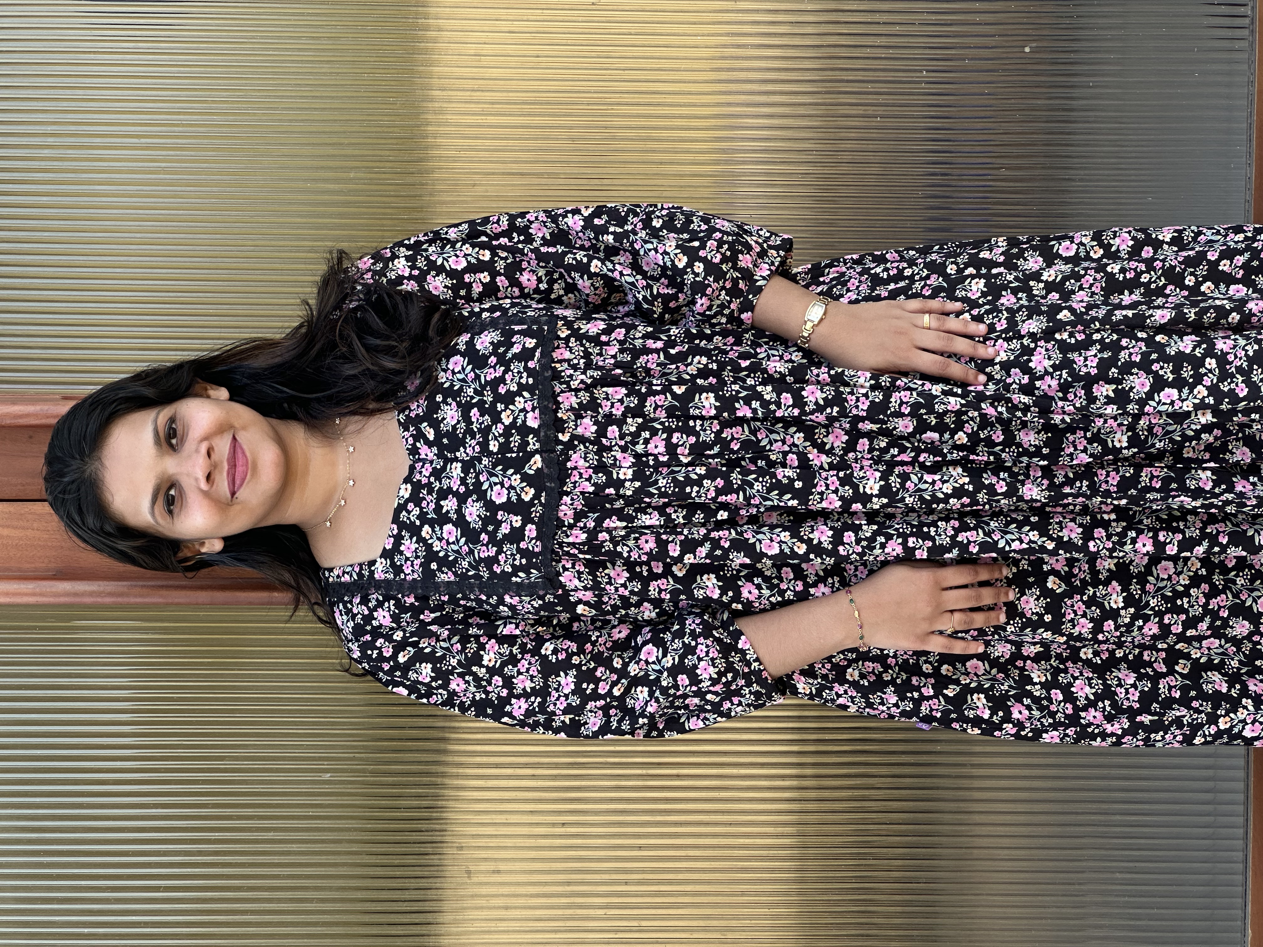 Black laced Floral Printed Long Sleeve Dress