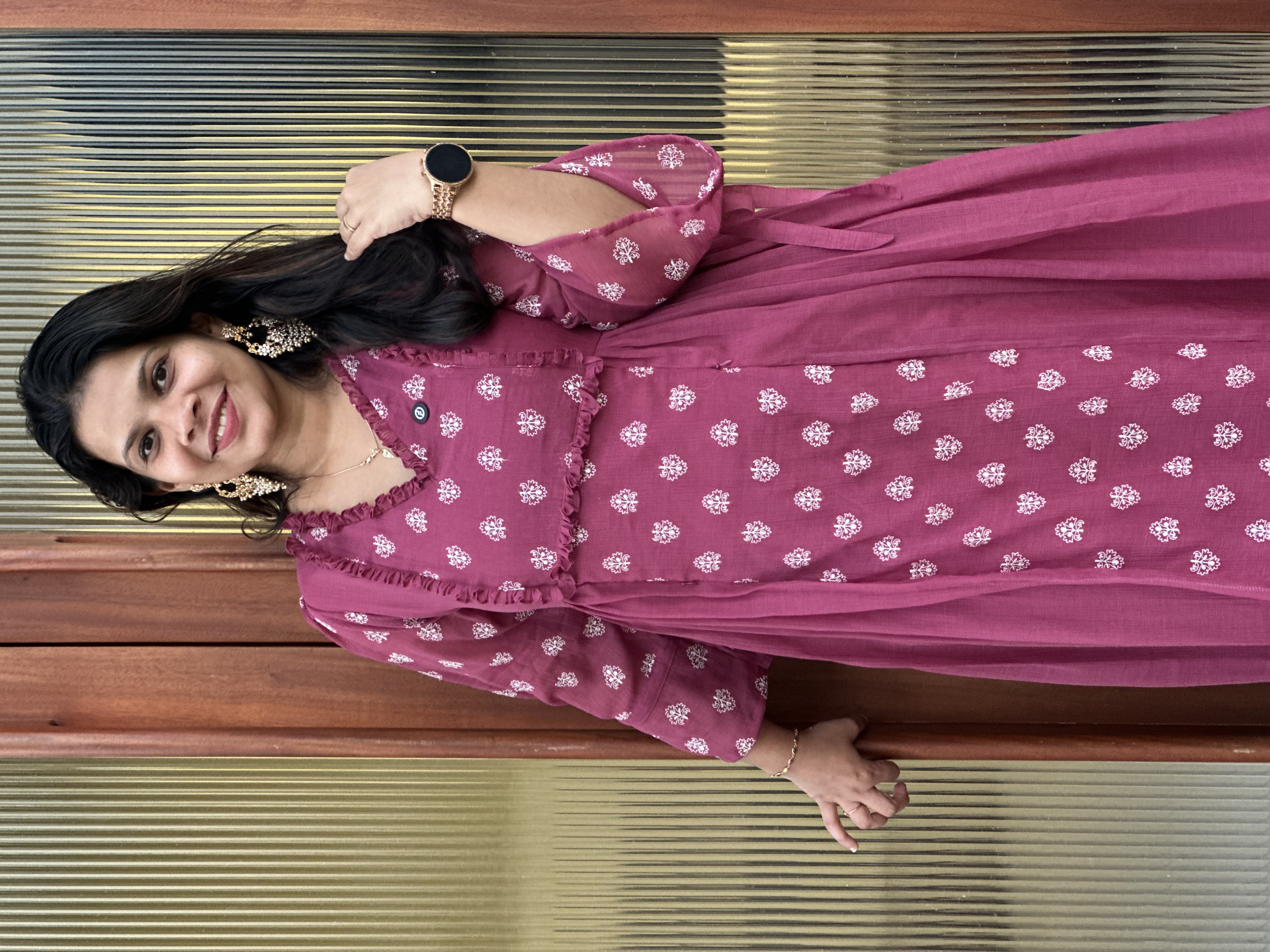 Purple Crushed Chanderi feeding dress