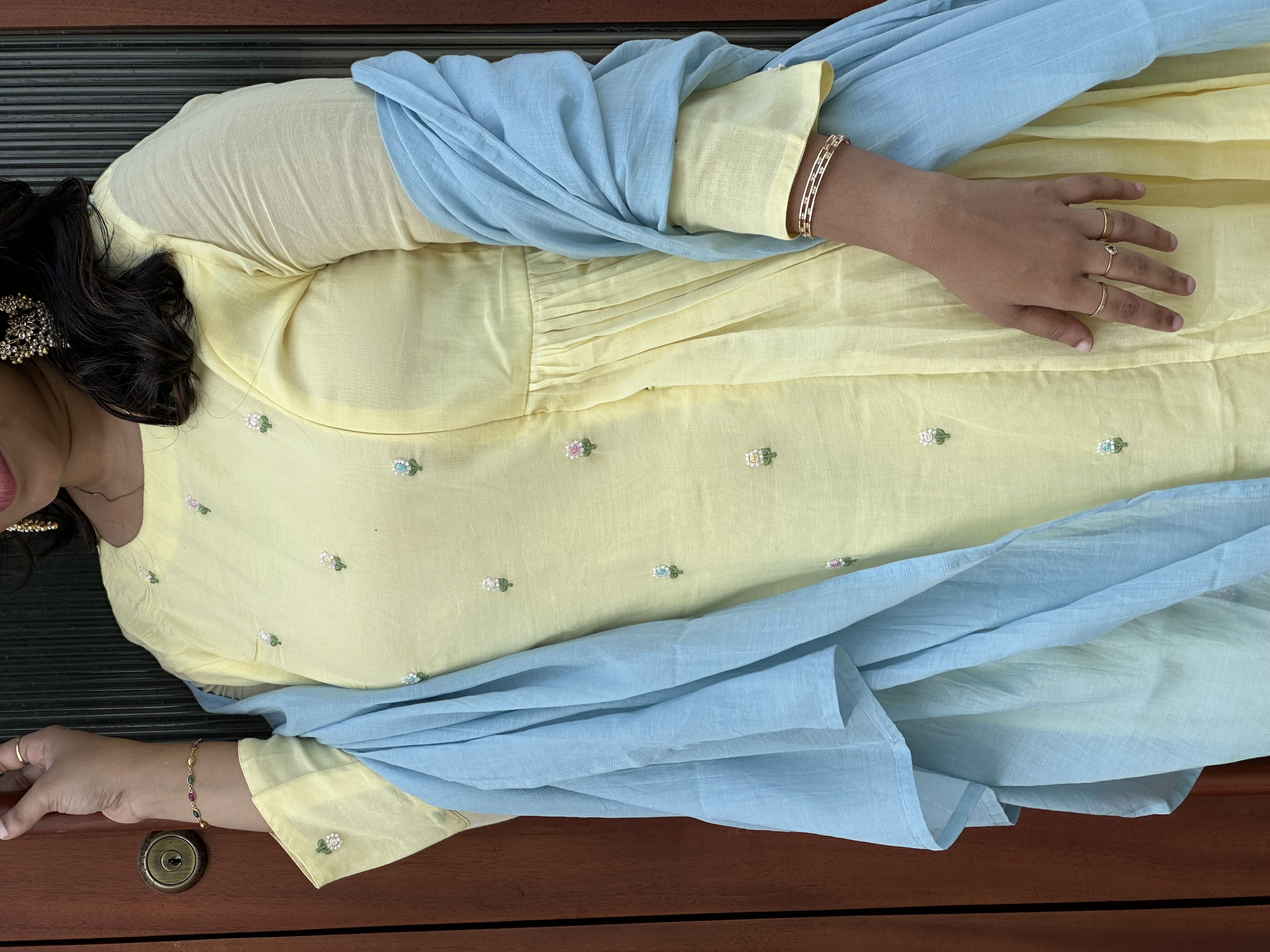 Pastel Yellow and Blue chanderi elegance 